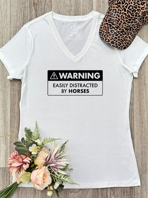Warning Sign! Easily Distracted By Horses Emma V-Neck Tee