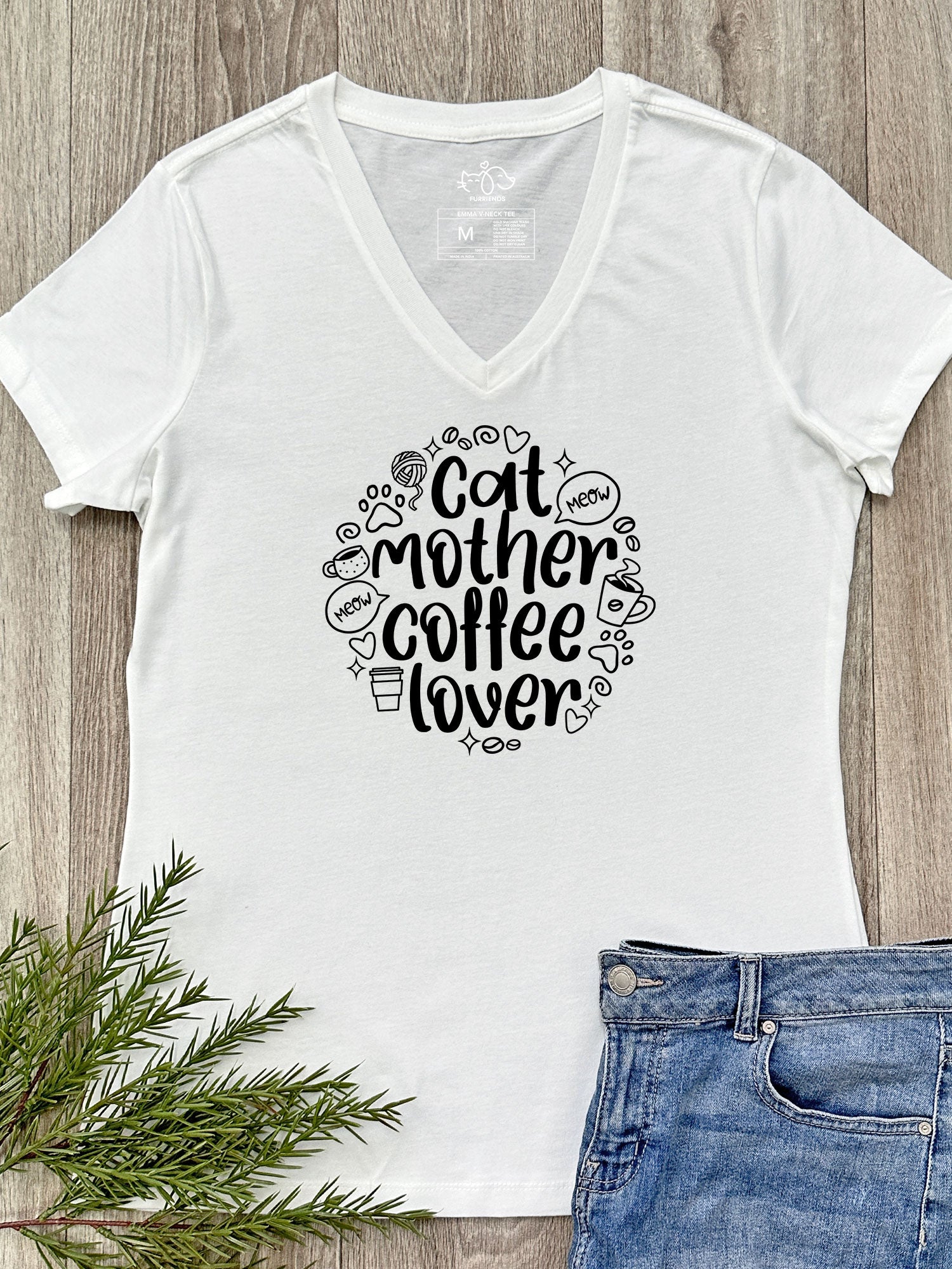 Cat Mother Coffee Lover Emma V-Neck Tee