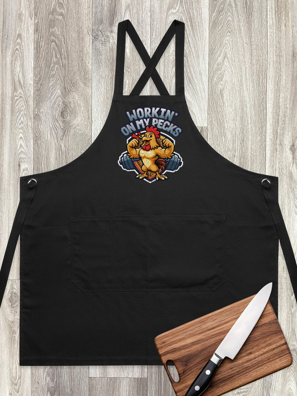Workin On My Pecks Jarrah Crossback Apron