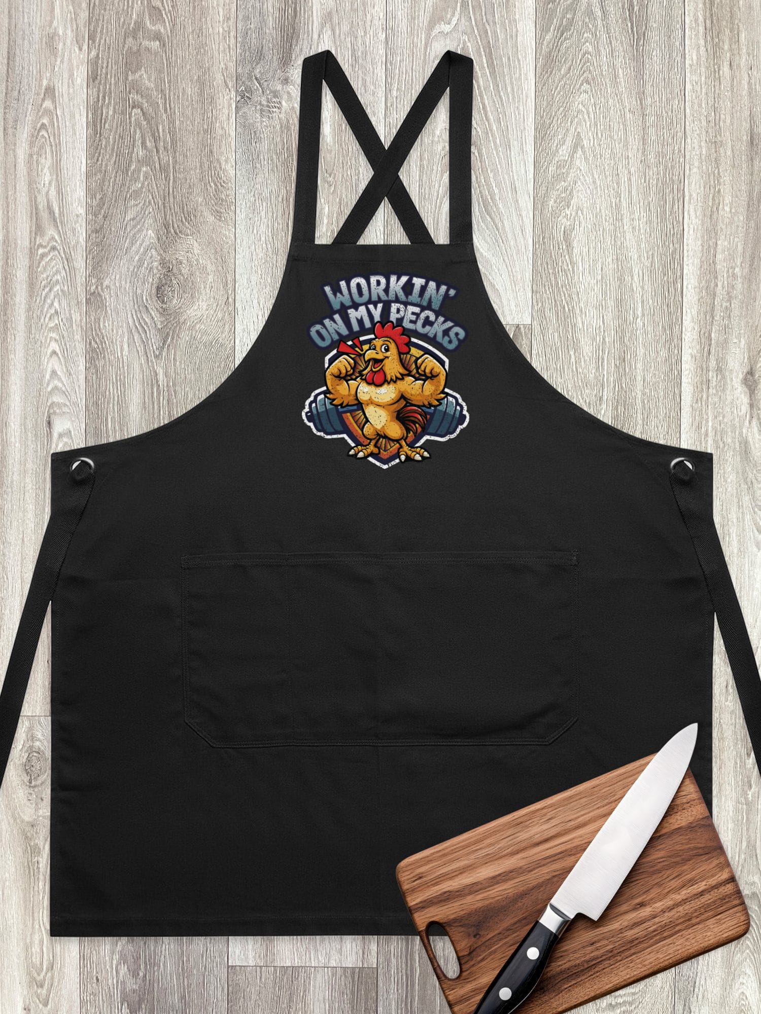 Workin On My Pecks Jarrah Crossback Apron