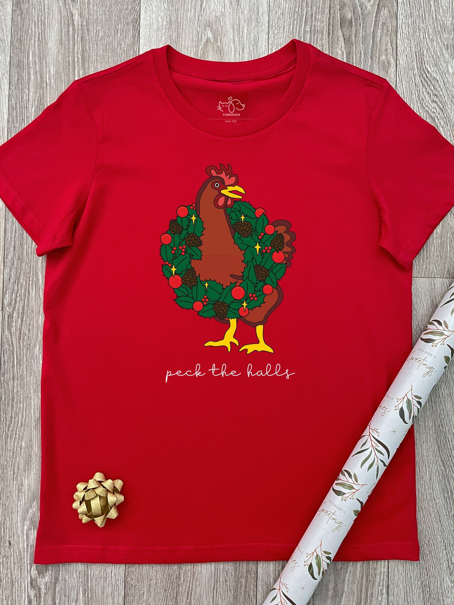 Peck The Halls Ava Women's Regular Fit Tee (SIZE XS and L RED) ***SALE***