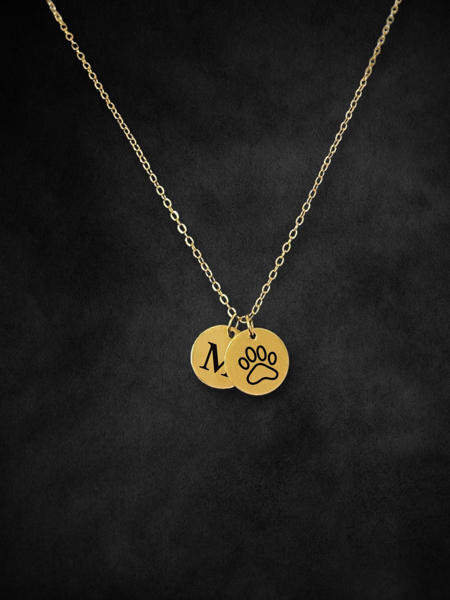 Gold Paw Print & Initial Pendant Necklace