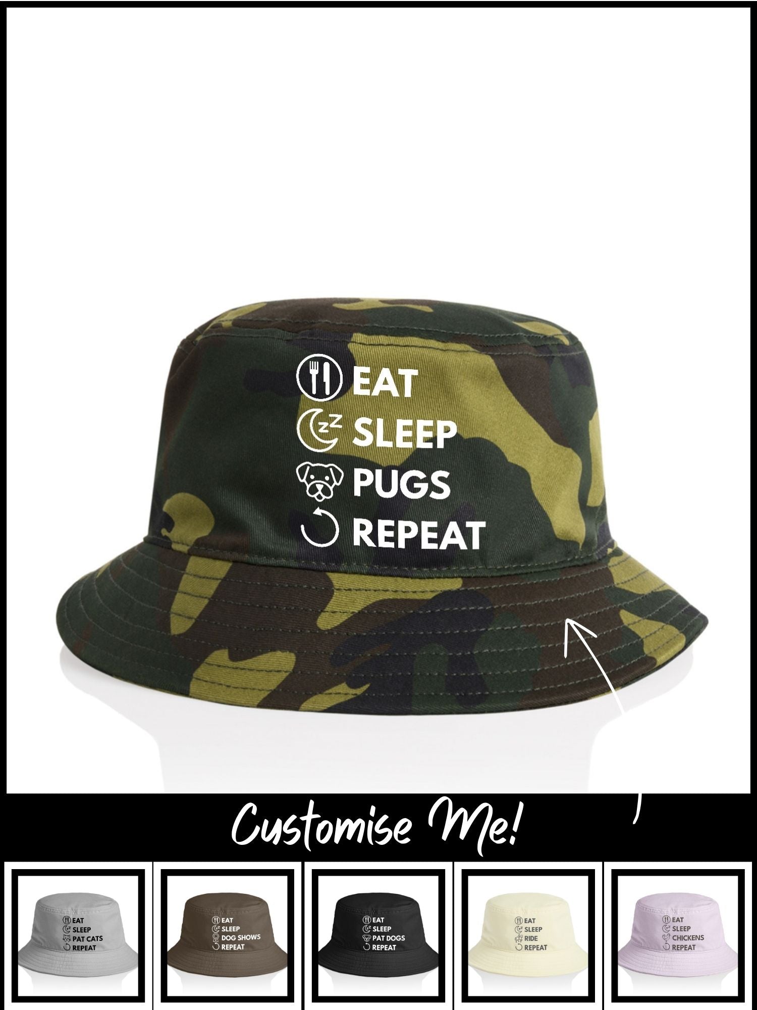 Eat. Sleep. Repeat. Bucket Hat (Customisable)