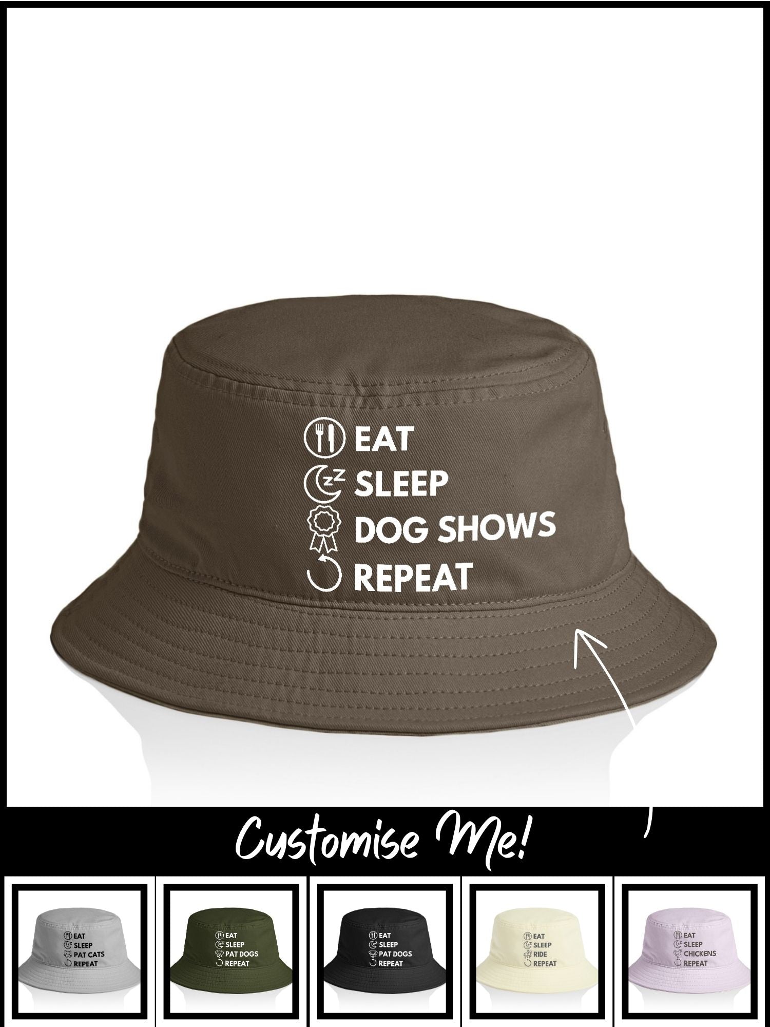 Eat. Sleep. Repeat. Bucket Hat (Customisable)