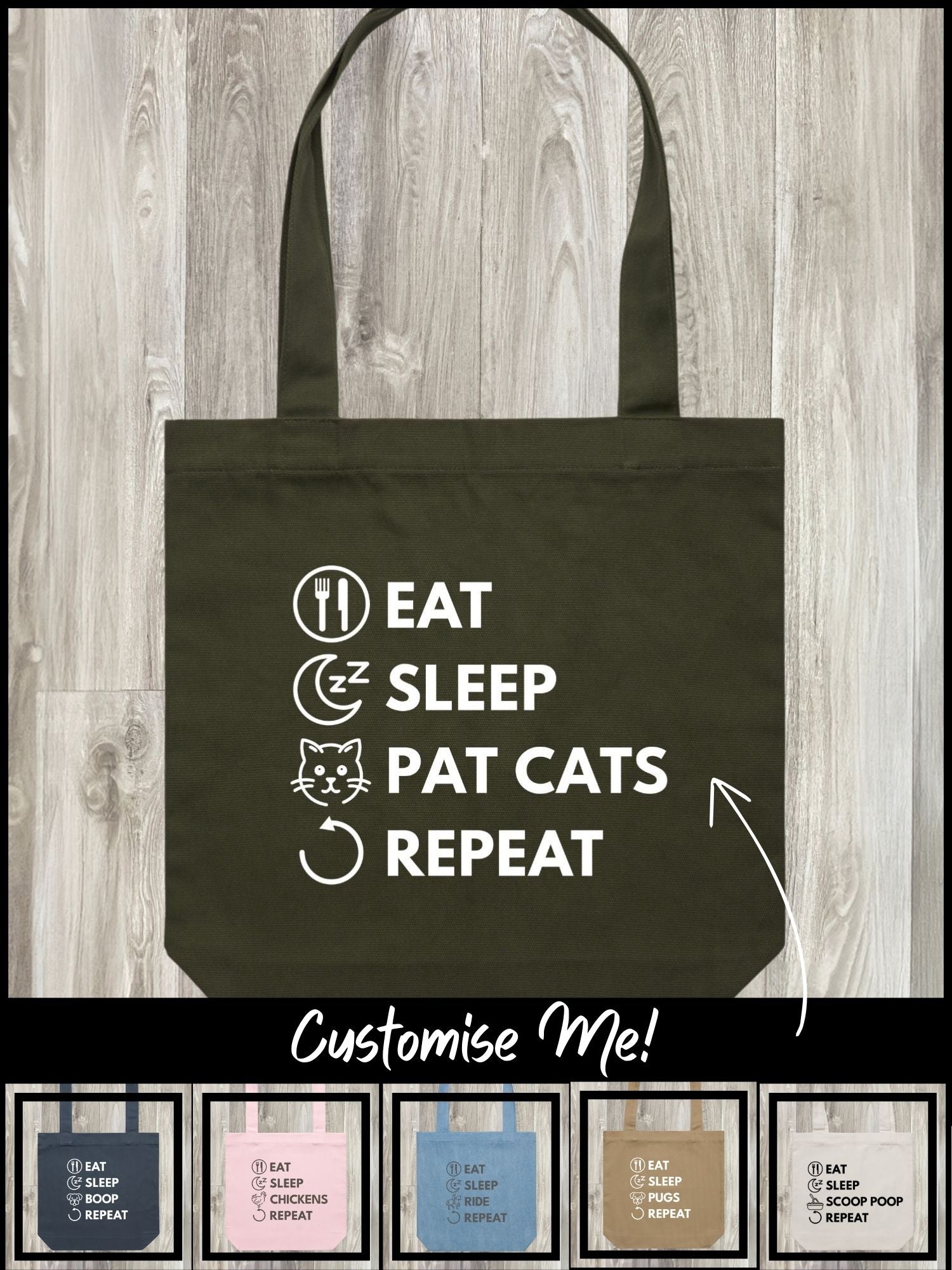 Eat. Sleep. Repeat. Edith Tote Bag (Customisable)