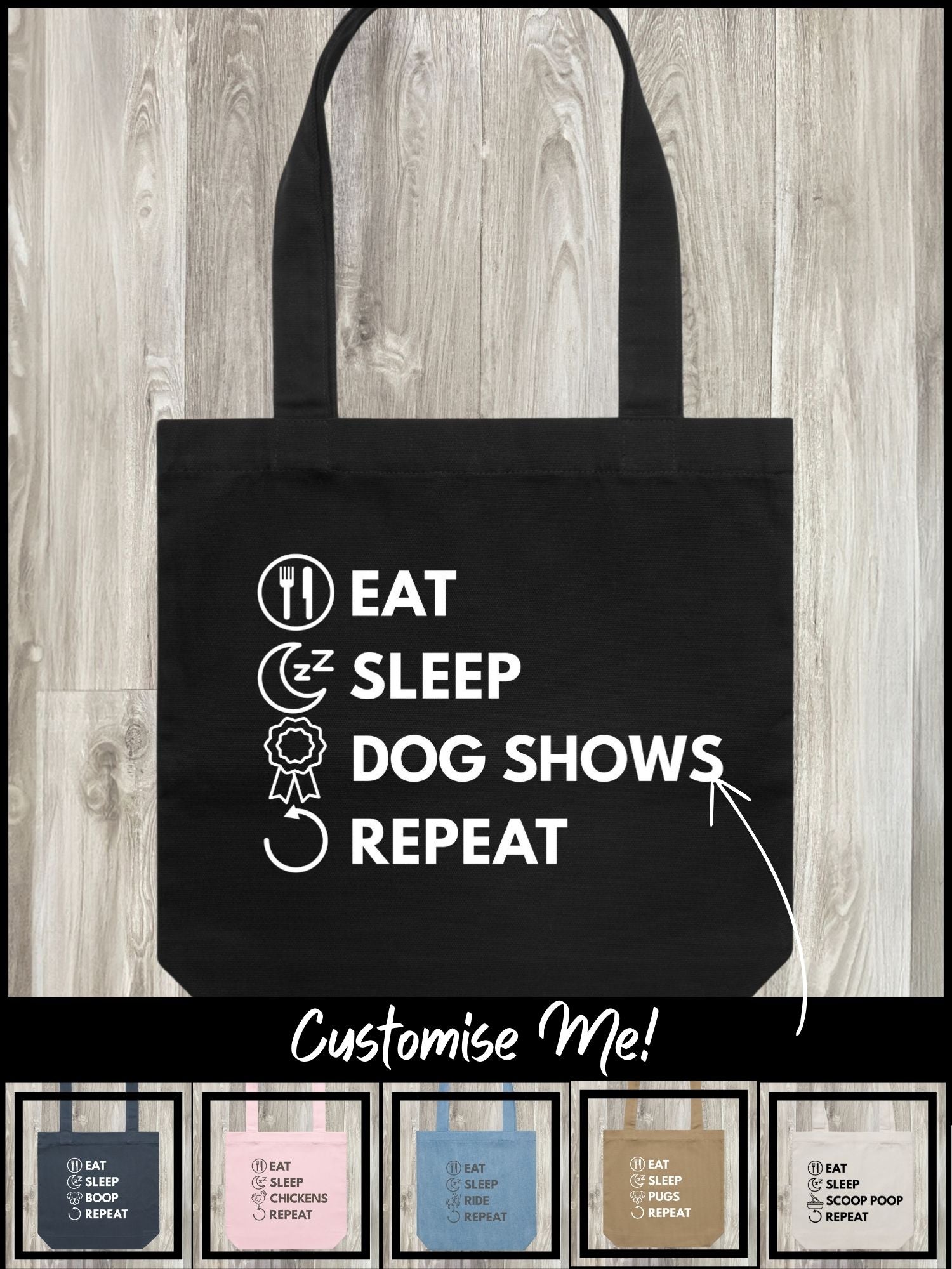 Eat. Sleep. Repeat. Edith Tote Bag (Customisable)