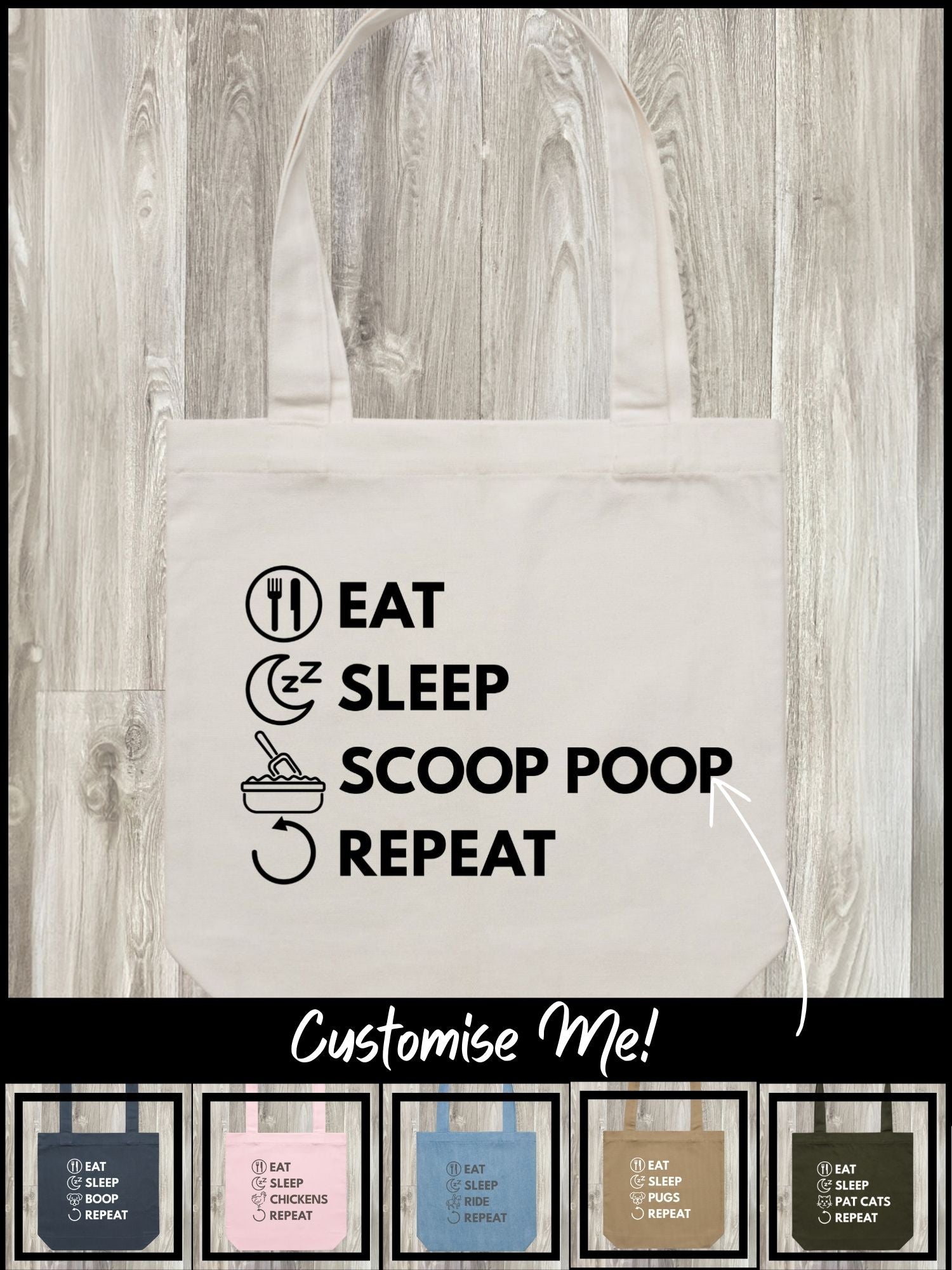 Eat. Sleep. Repeat. Edith Tote Bag (Customisable)