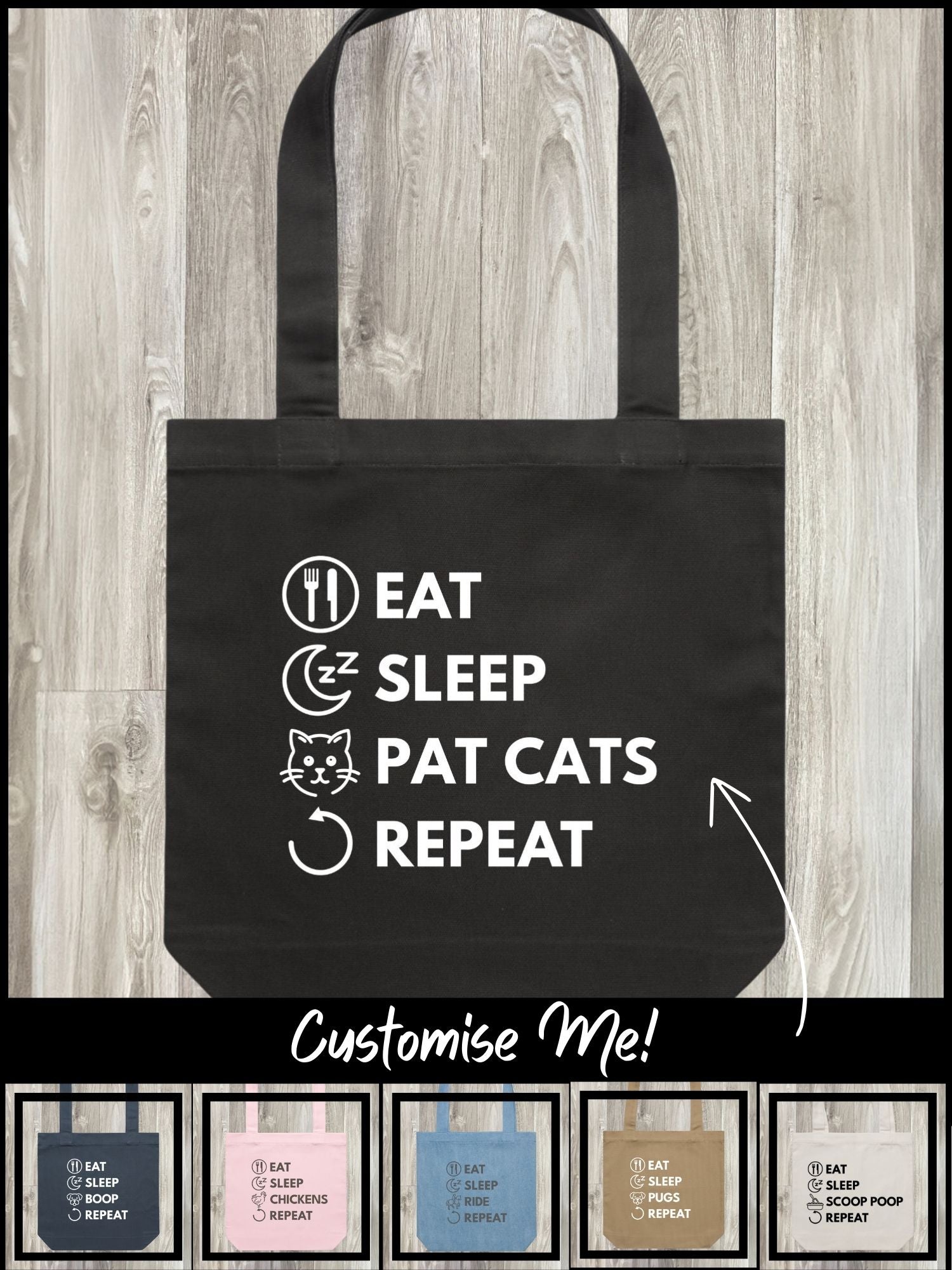 Eat. Sleep. Repeat. Edith Tote Bag (Customisable)