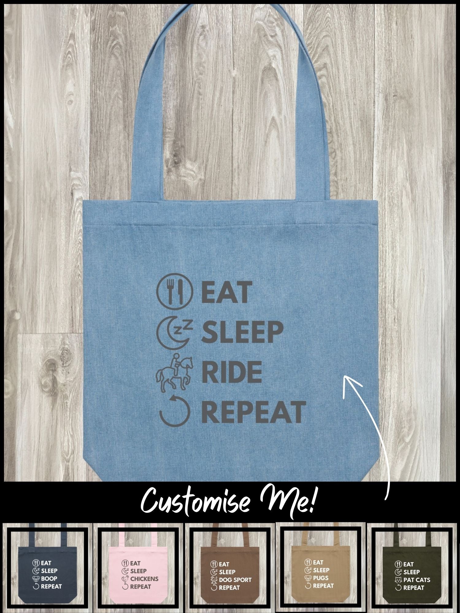 Eat. Sleep. Repeat. Edith Tote Bag (Customisable)
