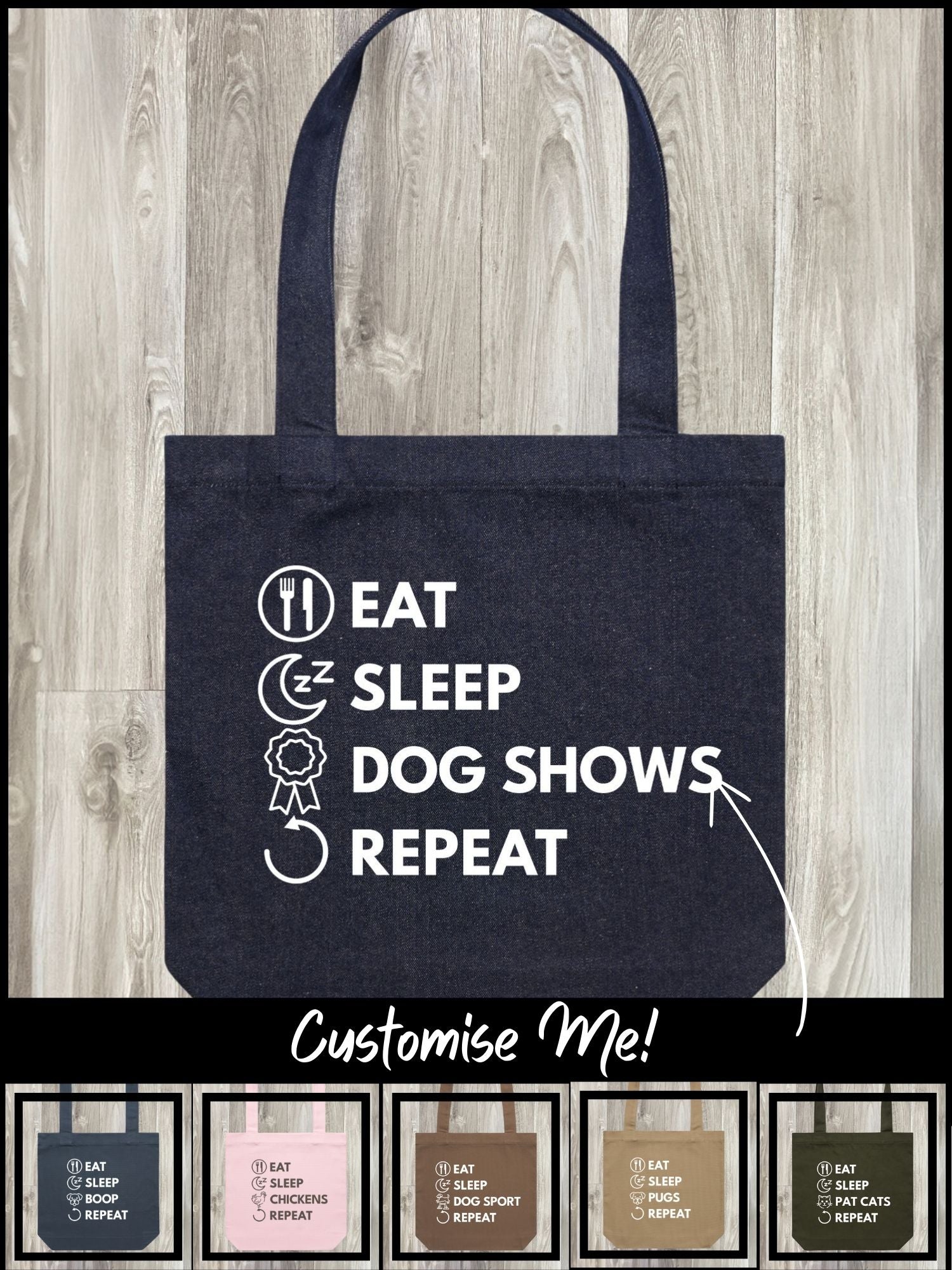 Eat. Sleep. Repeat. Edith Tote Bag (Customisable)