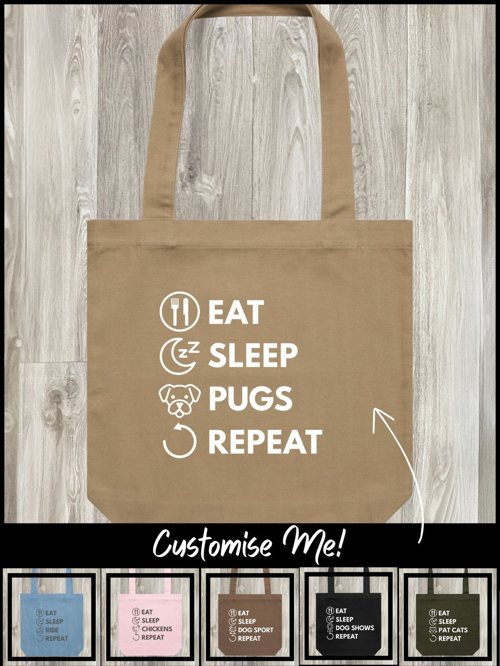 Eat. Sleep. Repeat. Edith Tote Bag (Customisable)