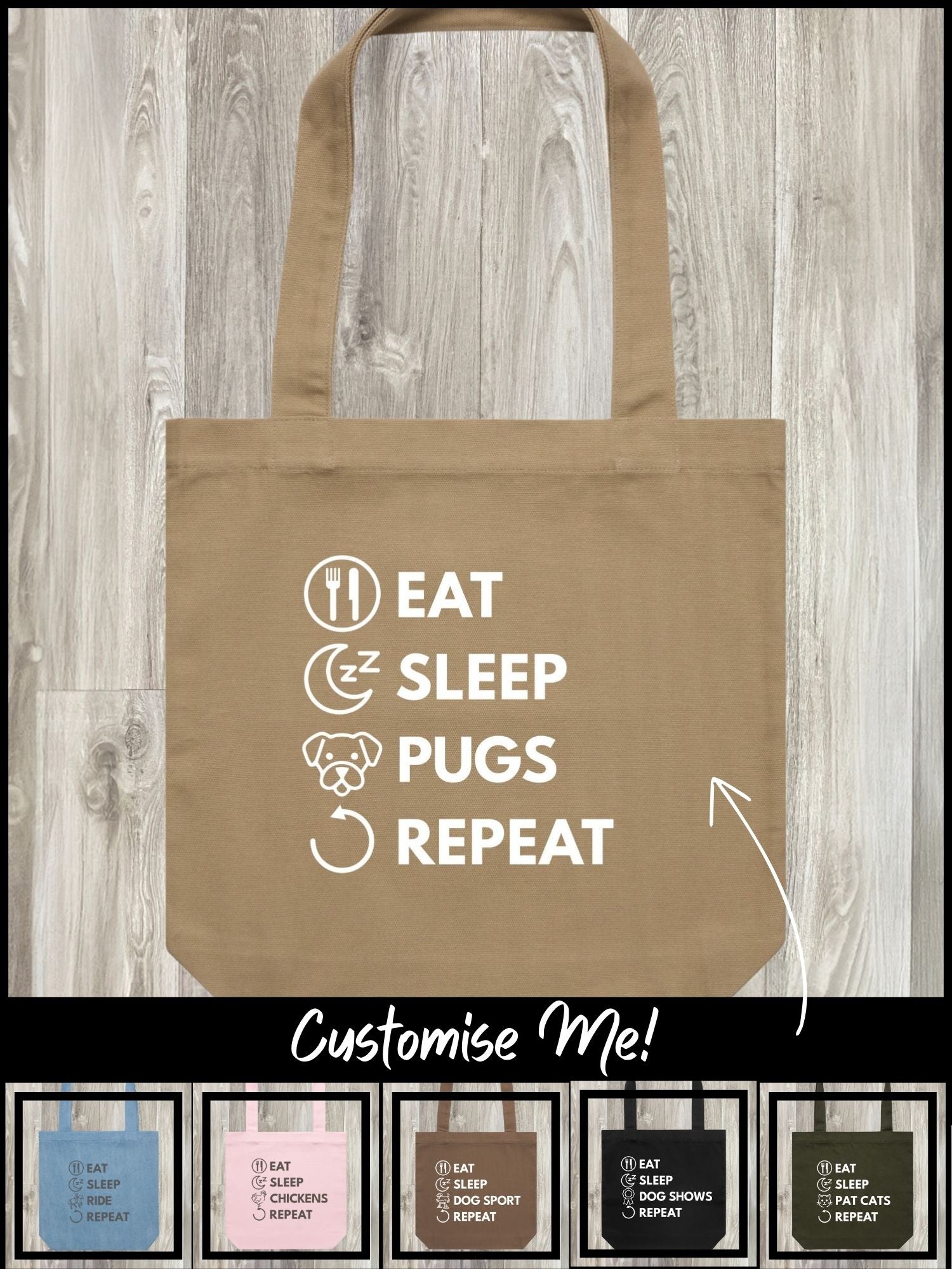 Eat. Sleep. Repeat. Edith Tote Bag (Customisable)