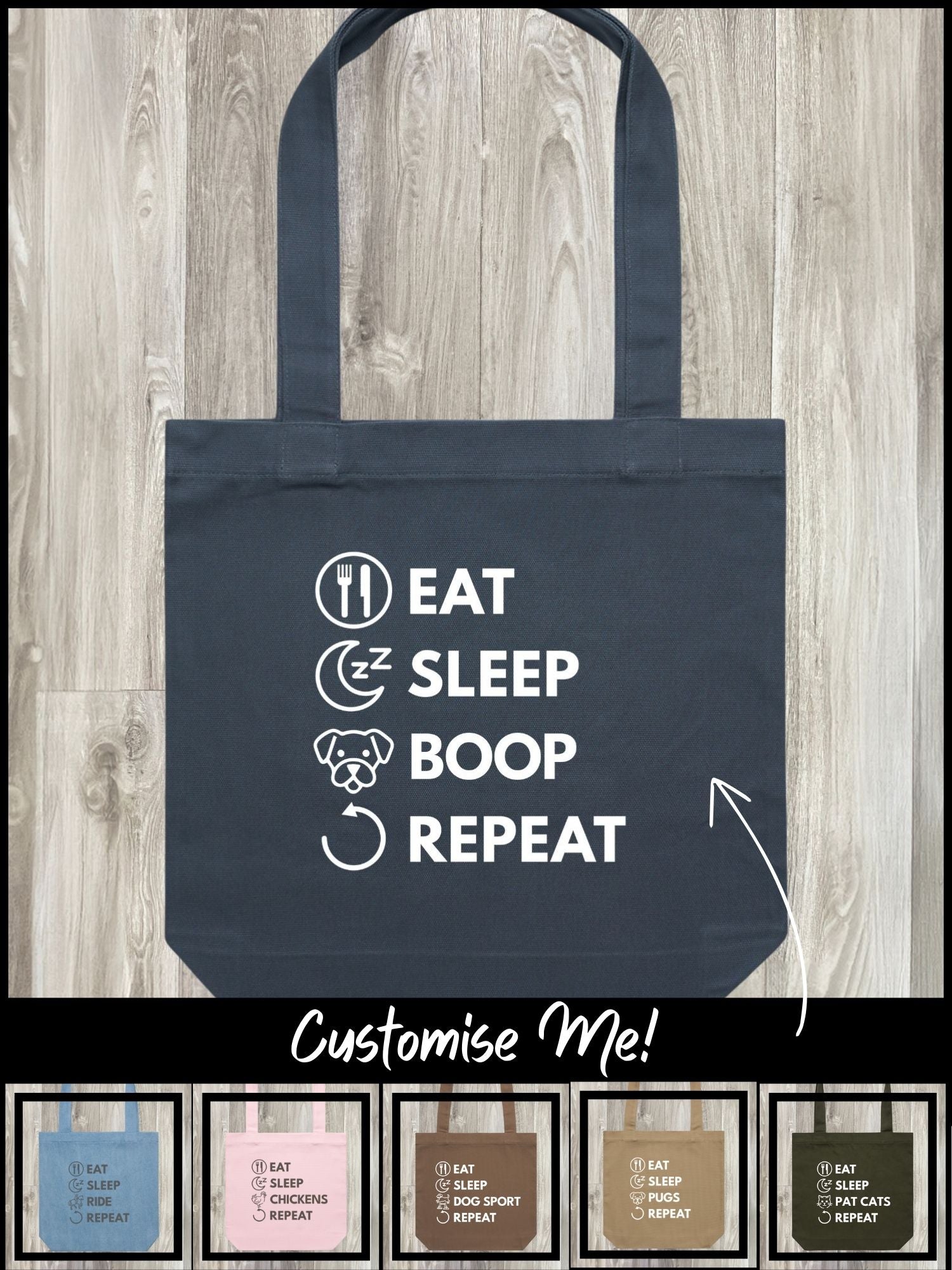 Eat. Sleep. Repeat. Edith Tote Bag (Customisable)