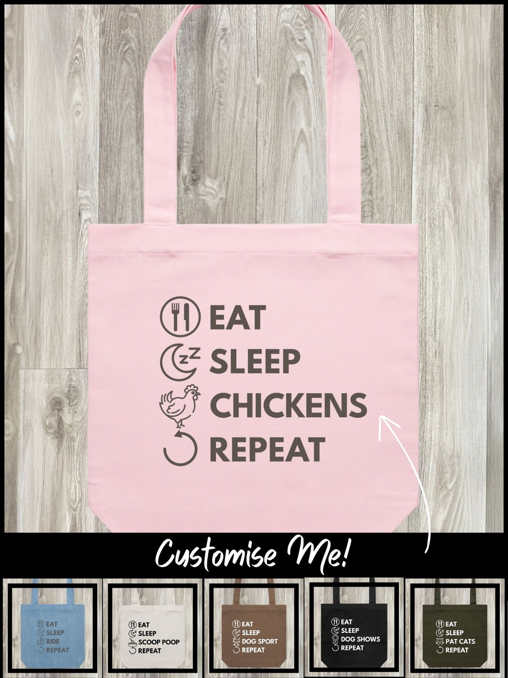 Eat. Sleep. Repeat. Edith Tote Bag (Customisable)