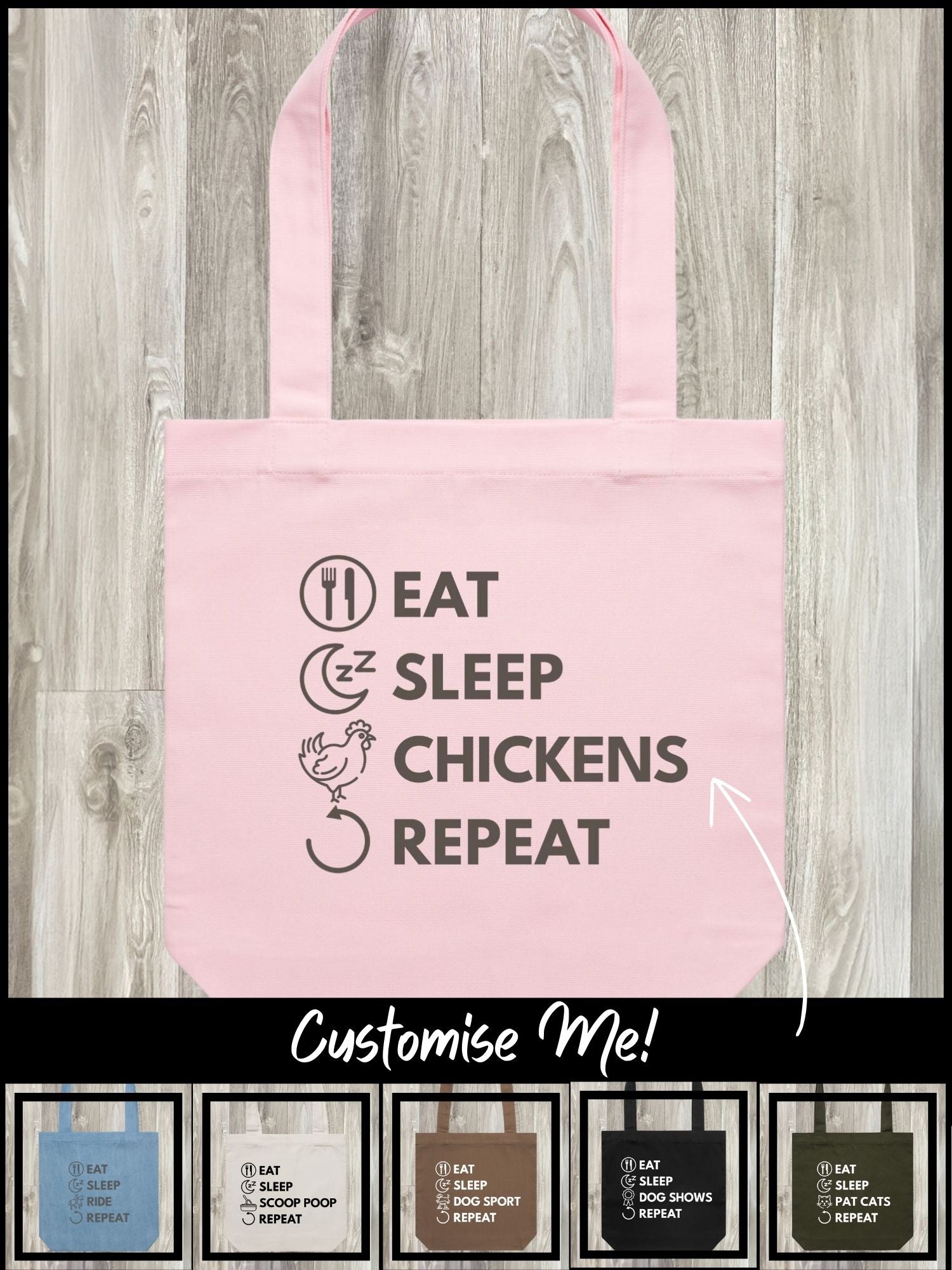 Eat. Sleep. Repeat. Edith Tote Bag (Customisable)