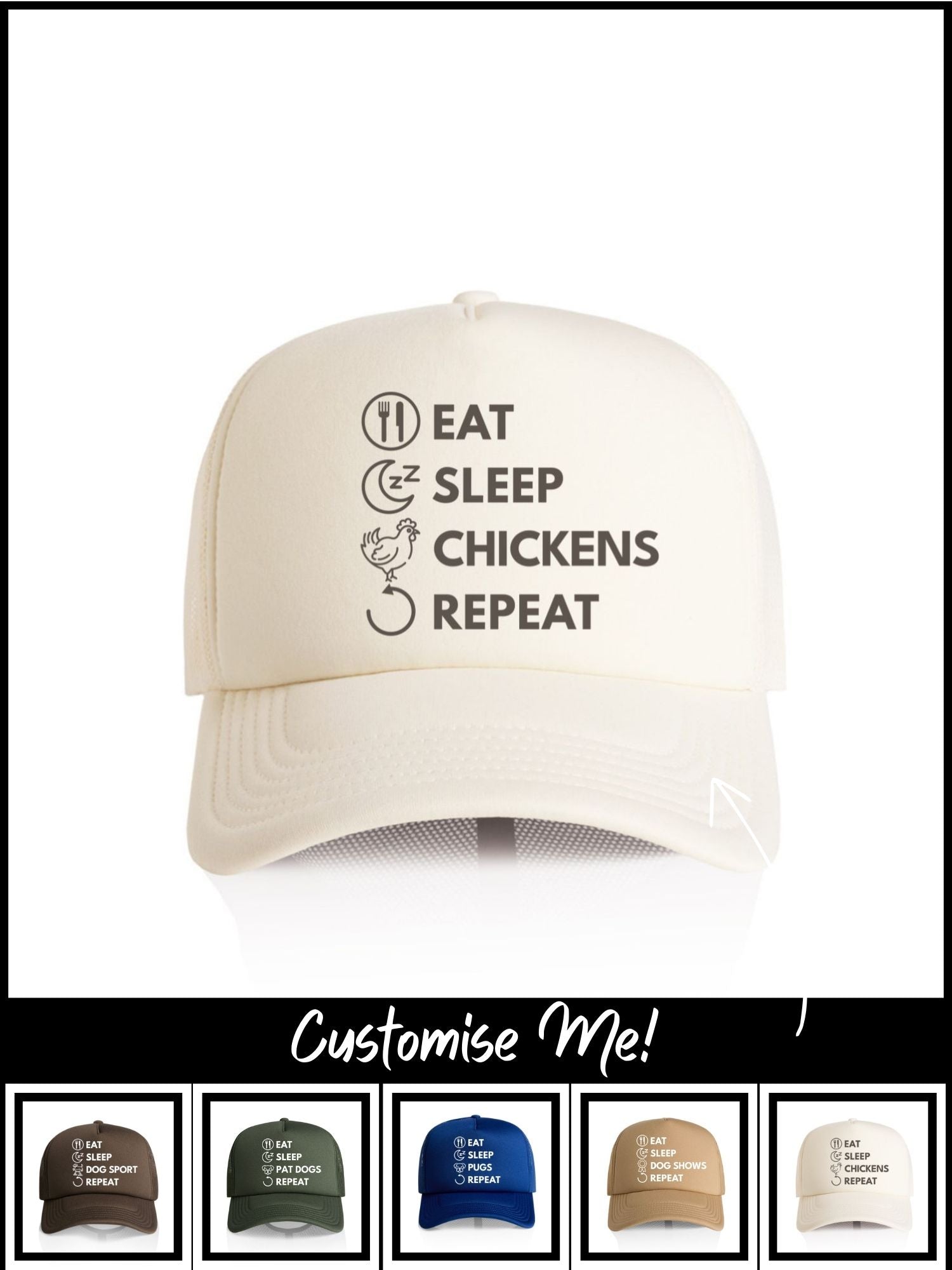 Eat. Sleep. Repeat. Foam Trucker Cap (Customisable)