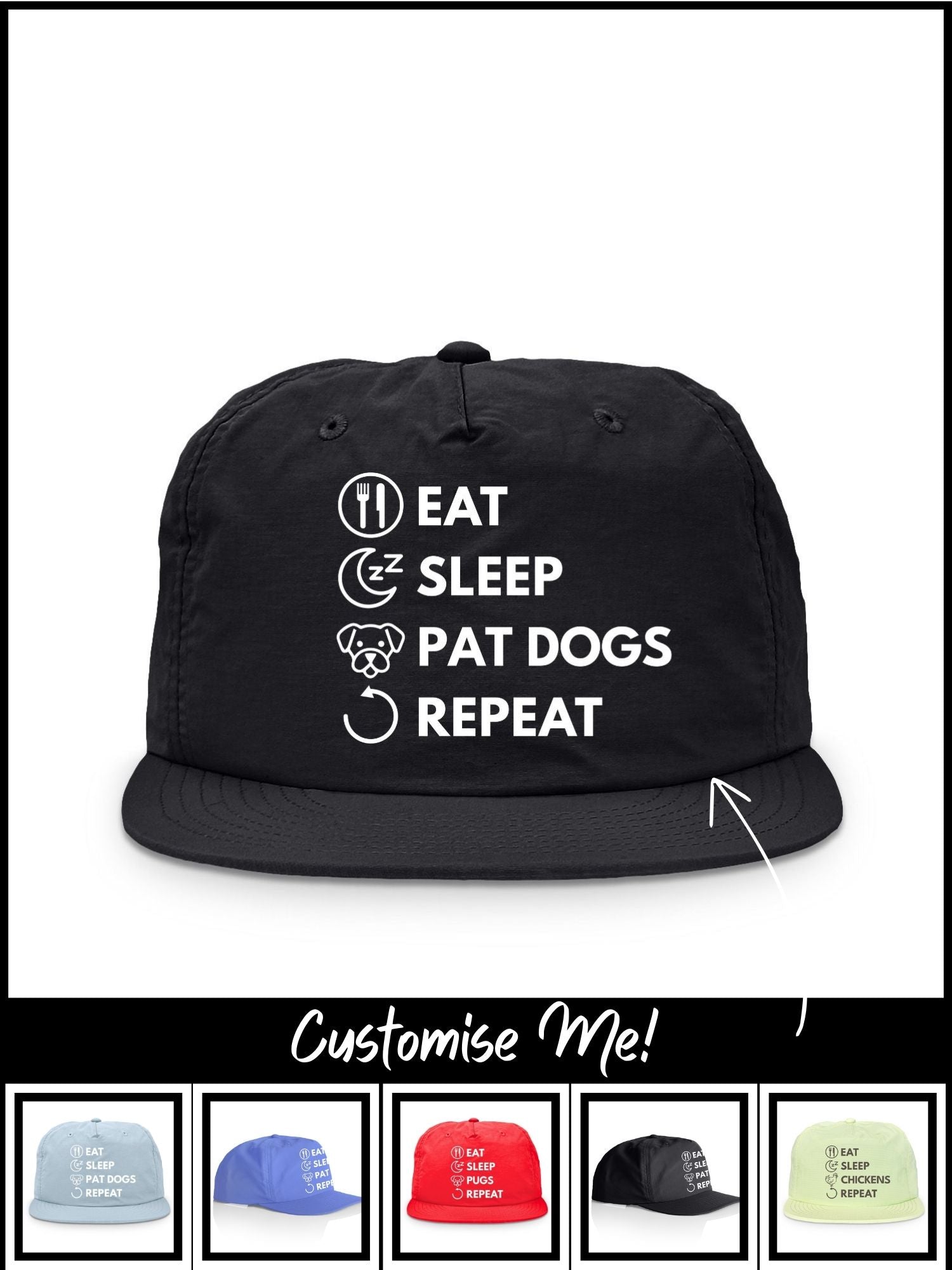 Eat. Sleep. Repeat. Quick-Dry Cap (Customisable)