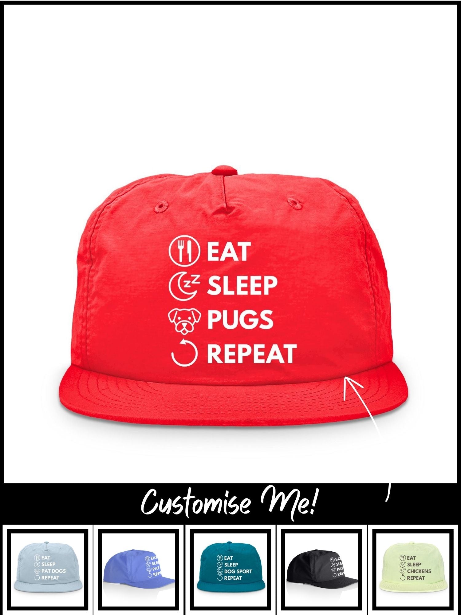 Eat. Sleep. Repeat. Quick-Dry Cap (Customisable)