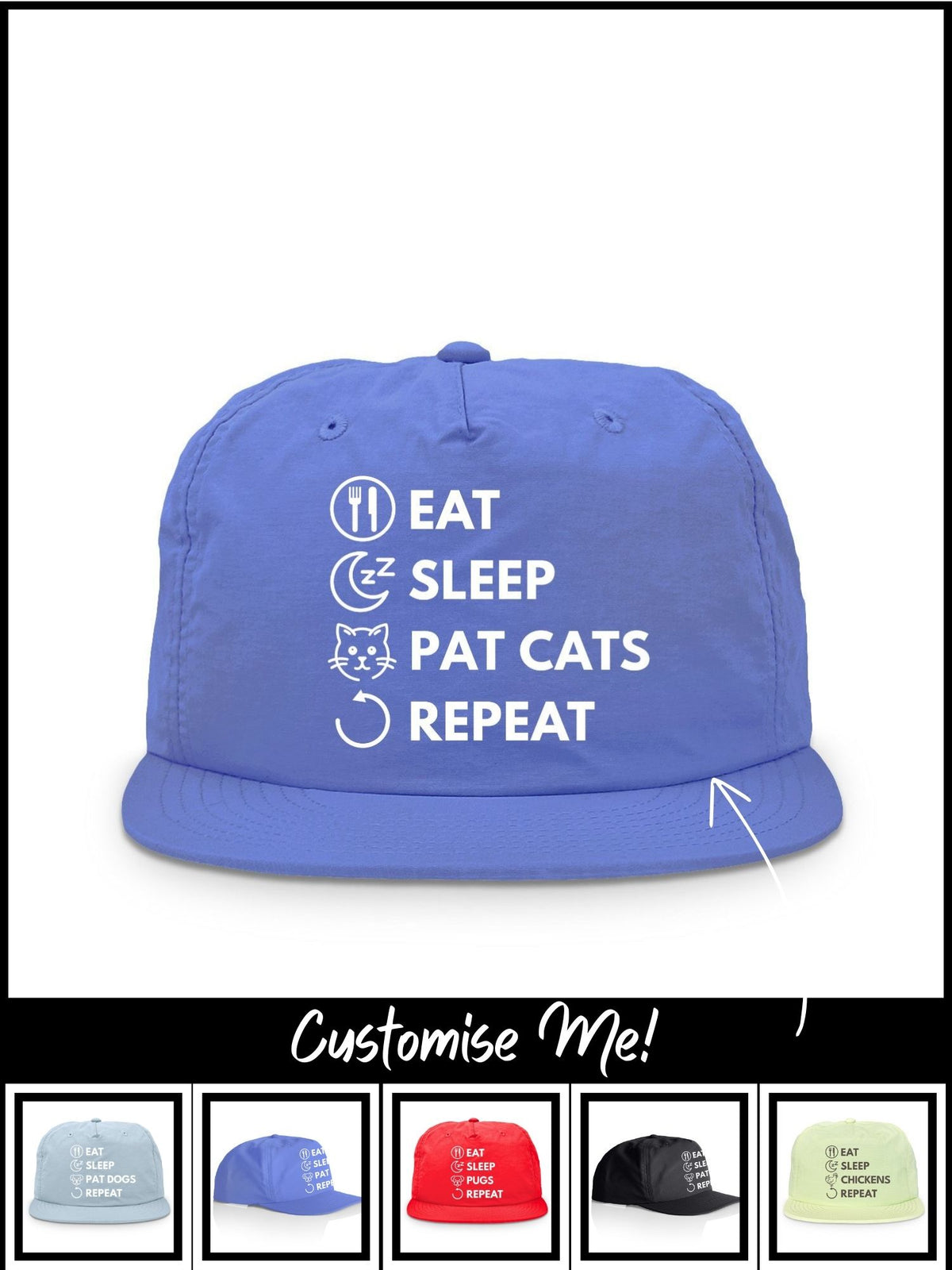 Eat. Sleep. Repeat. Quick-Dry Cap (Customisable)