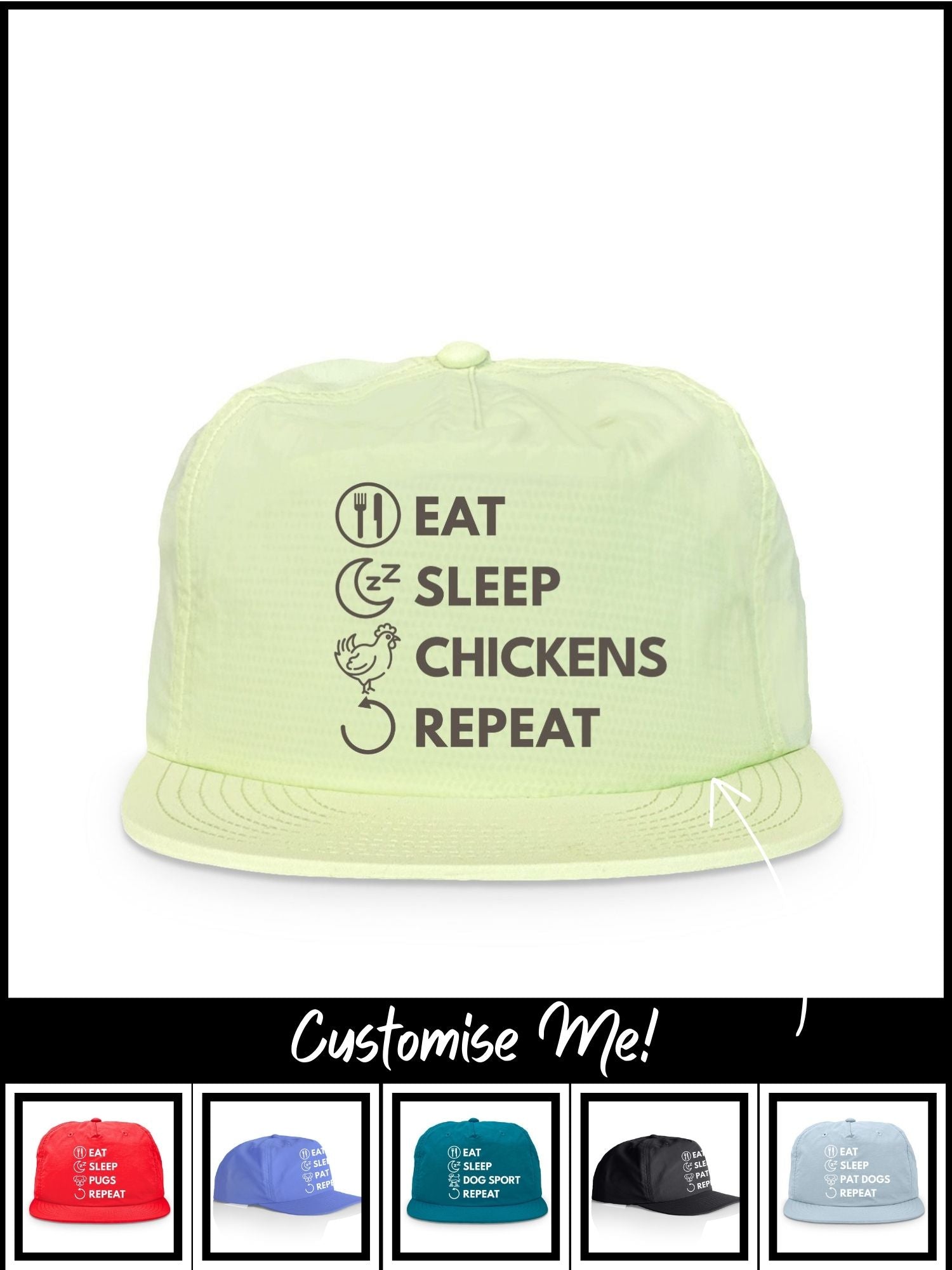 Eat. Sleep. Repeat. Quick-Dry Cap (Customisable)