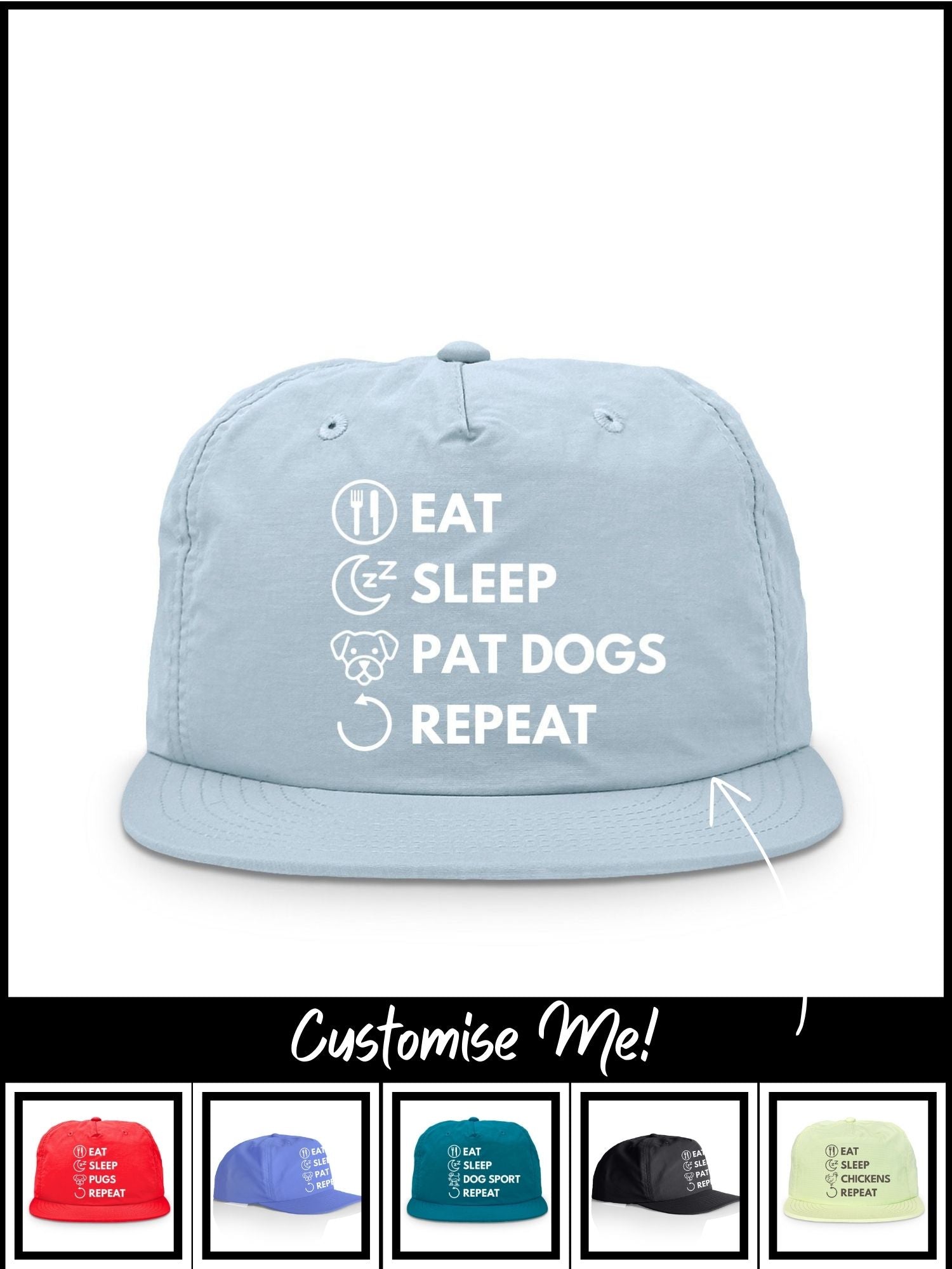 Eat. Sleep. Repeat. Quick-Dry Cap (Customisable)