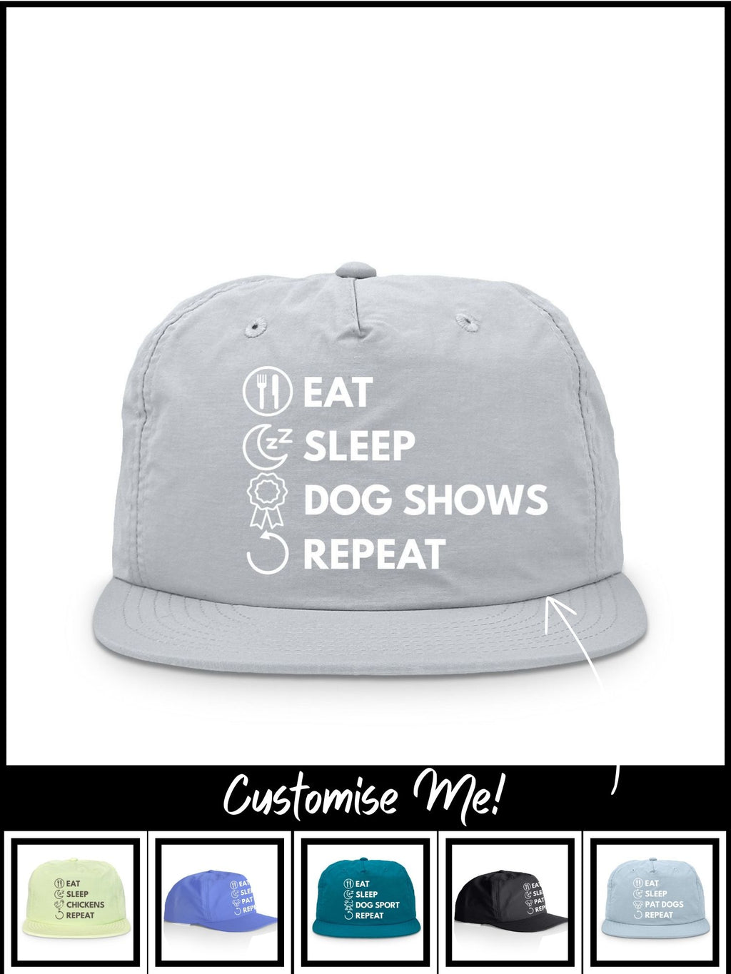 Eat. Sleep. Repeat. Quick-Dry Cap (Customisable)
