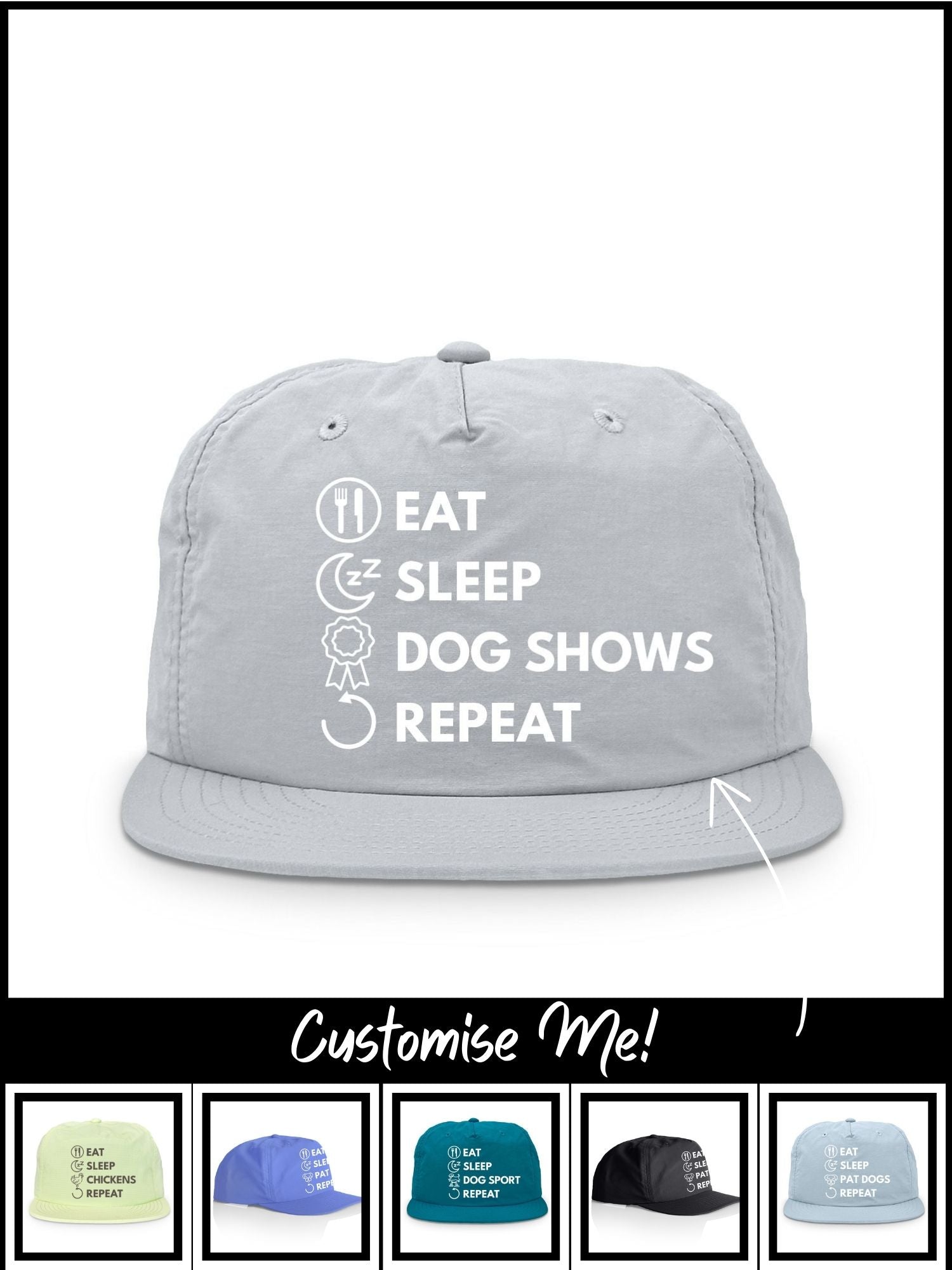 Eat. Sleep. Repeat. Quick-Dry Cap (Customisable)