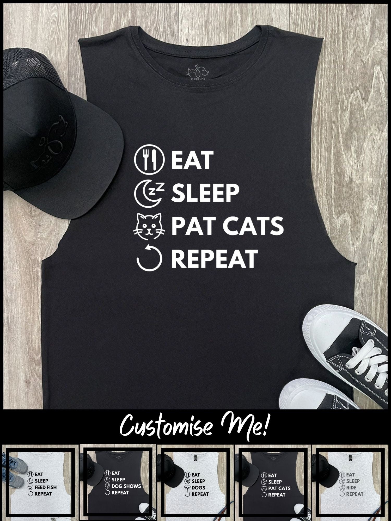Eat. Sleep. Repeat. Axel Drop Armhole Muscle Tank (Customisable)