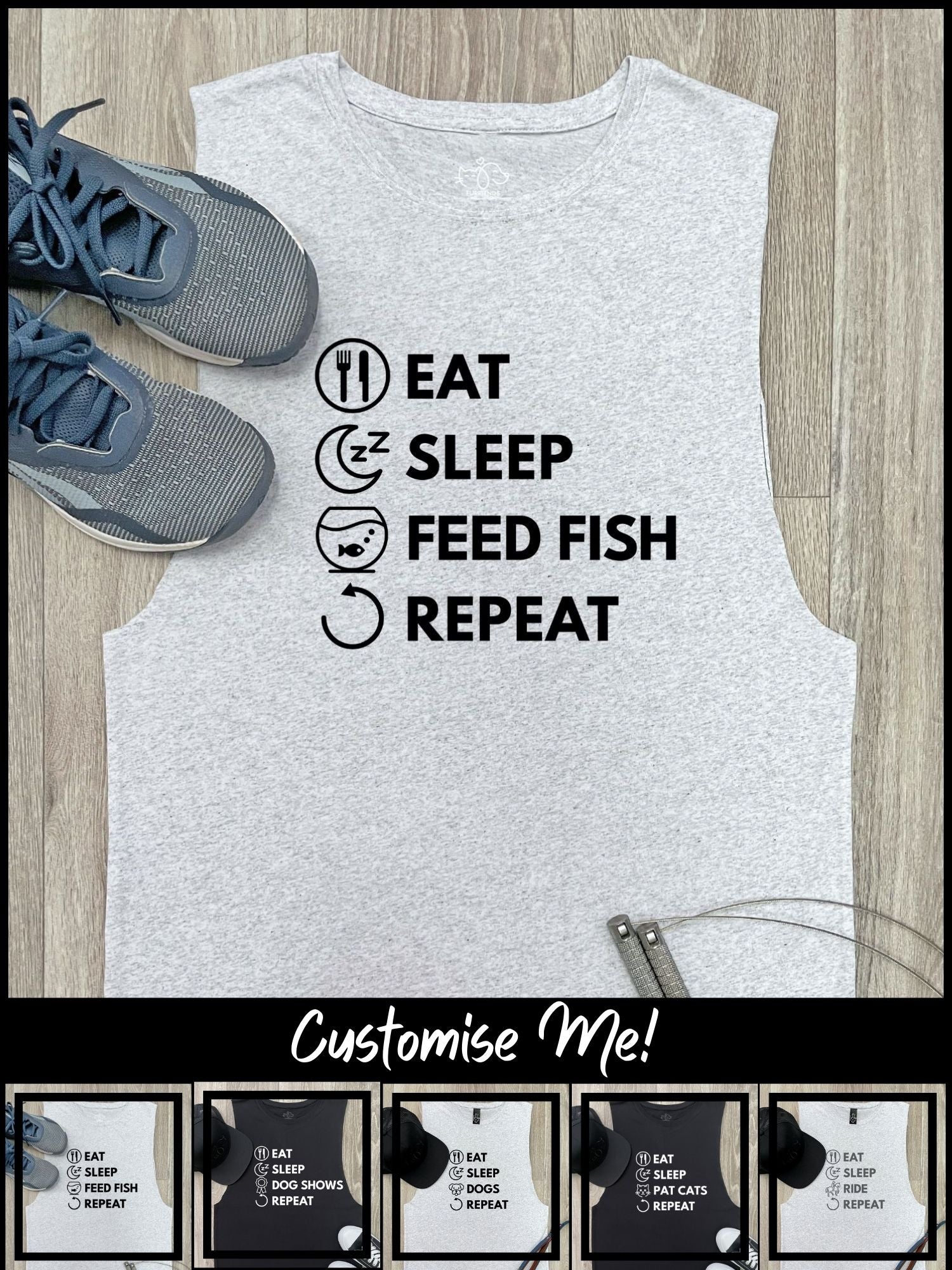 Eat. Sleep. Repeat. Axel Drop Armhole Muscle Tank (Customisable)
