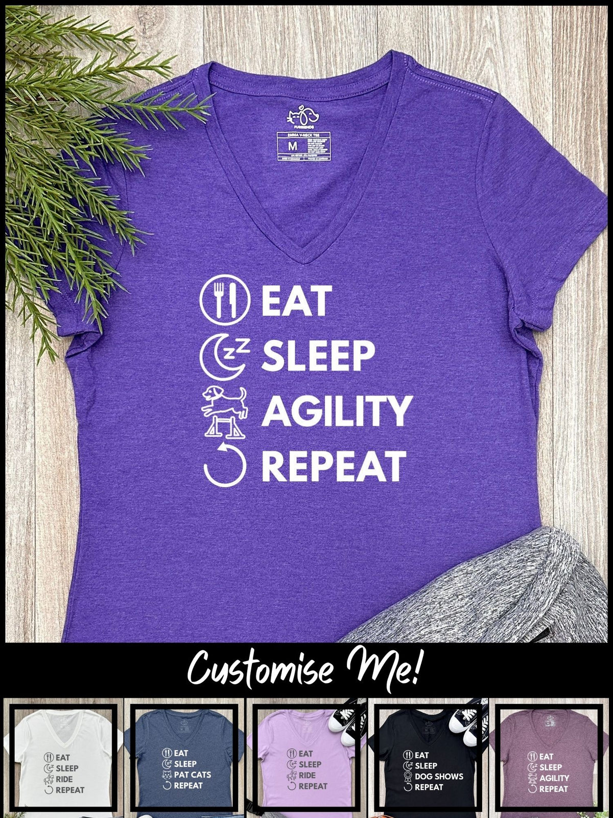 Eat. Sleep. Repeat. Emma V-Neck Tee (Customisable)