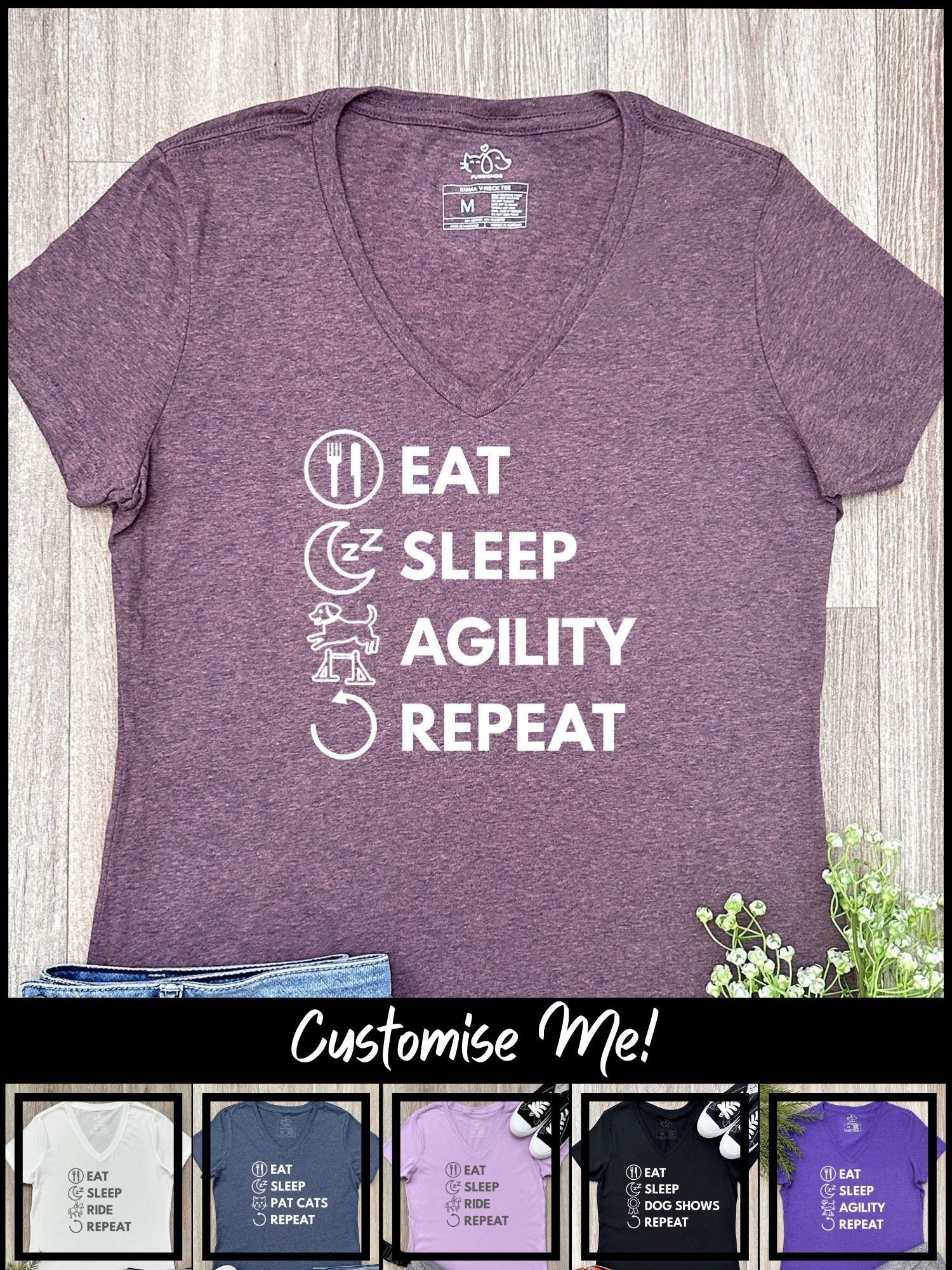 Eat. Sleep. Repeat. Emma V-Neck Tee (Customisable)