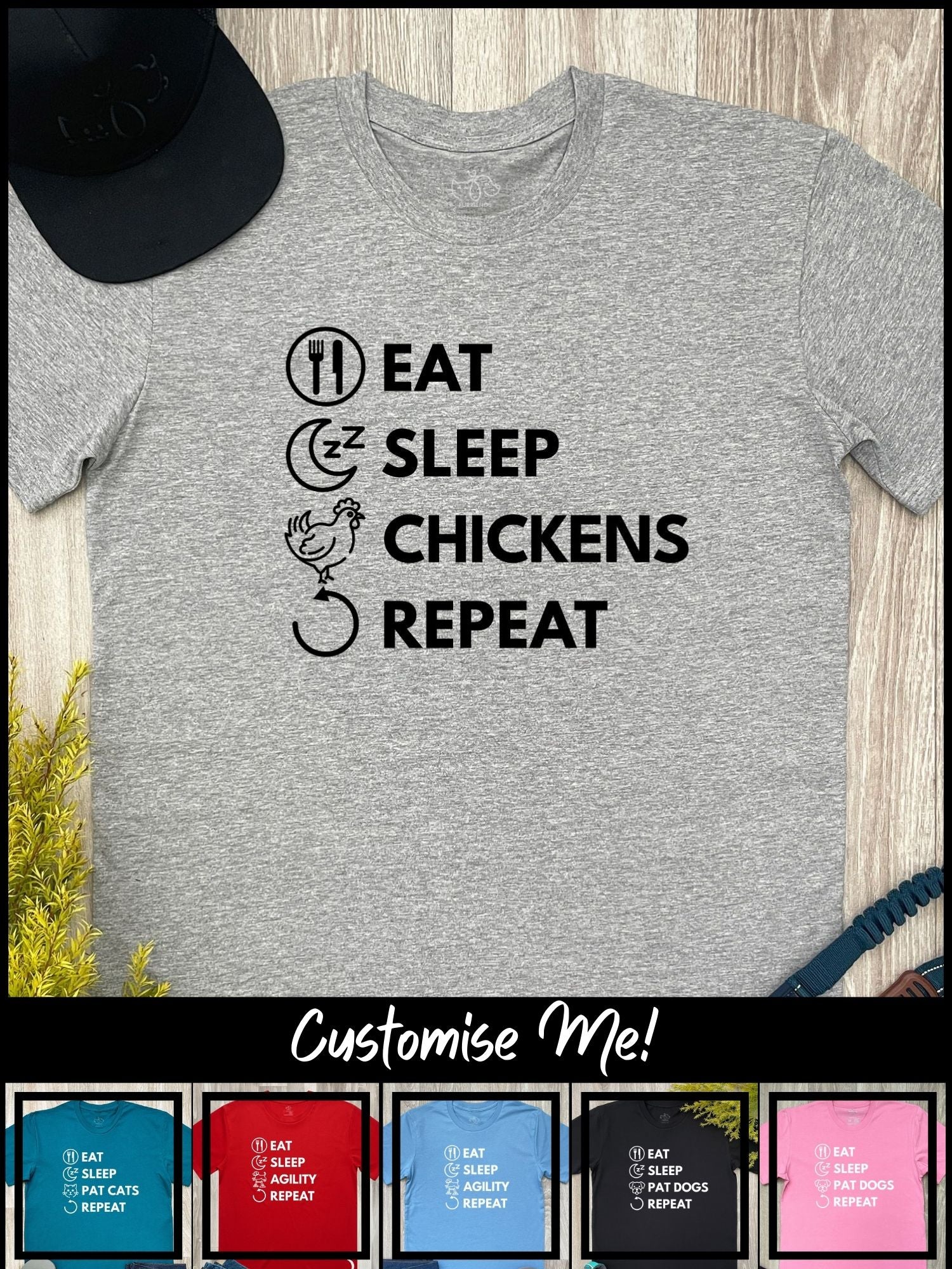 Eat. Sleep. Repeat. Essential Unisex Tee (Customisable)