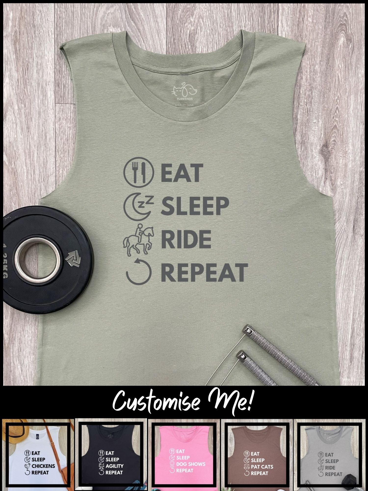Eat. Sleep. Repeat. Marley Tank (Customisable)