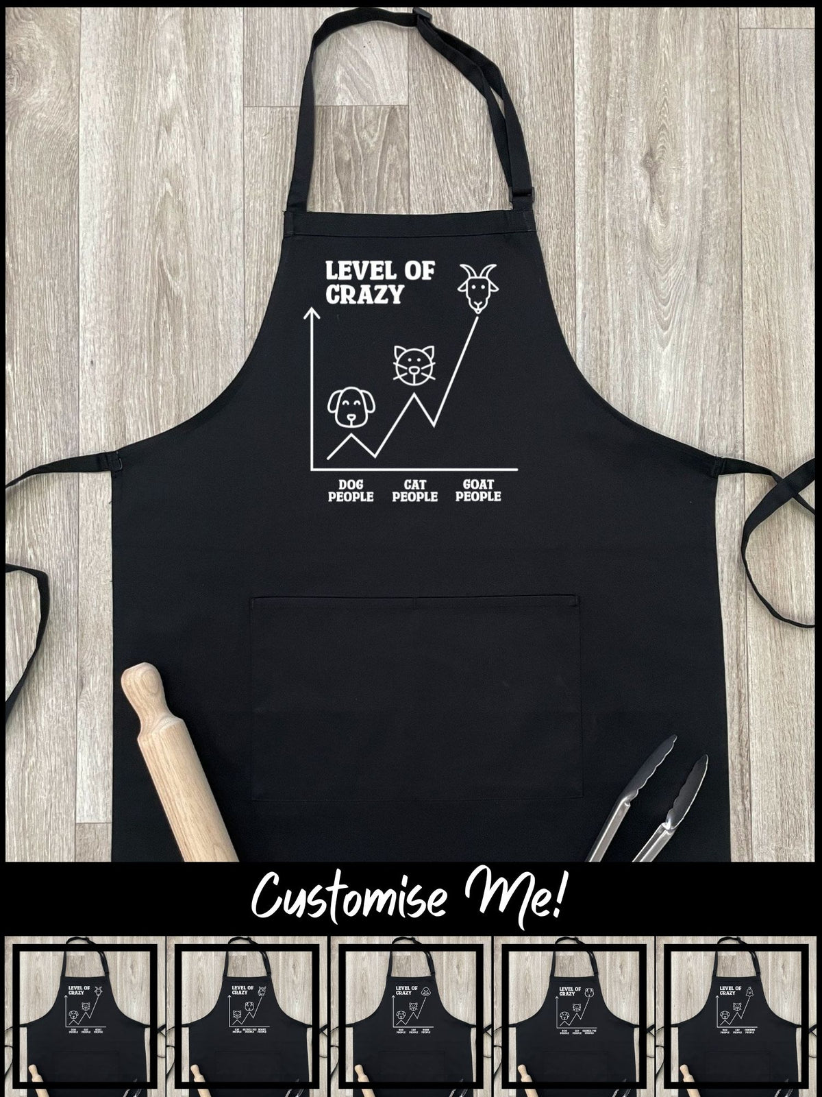 Level Of Crazy Bib Apron (Customisable)