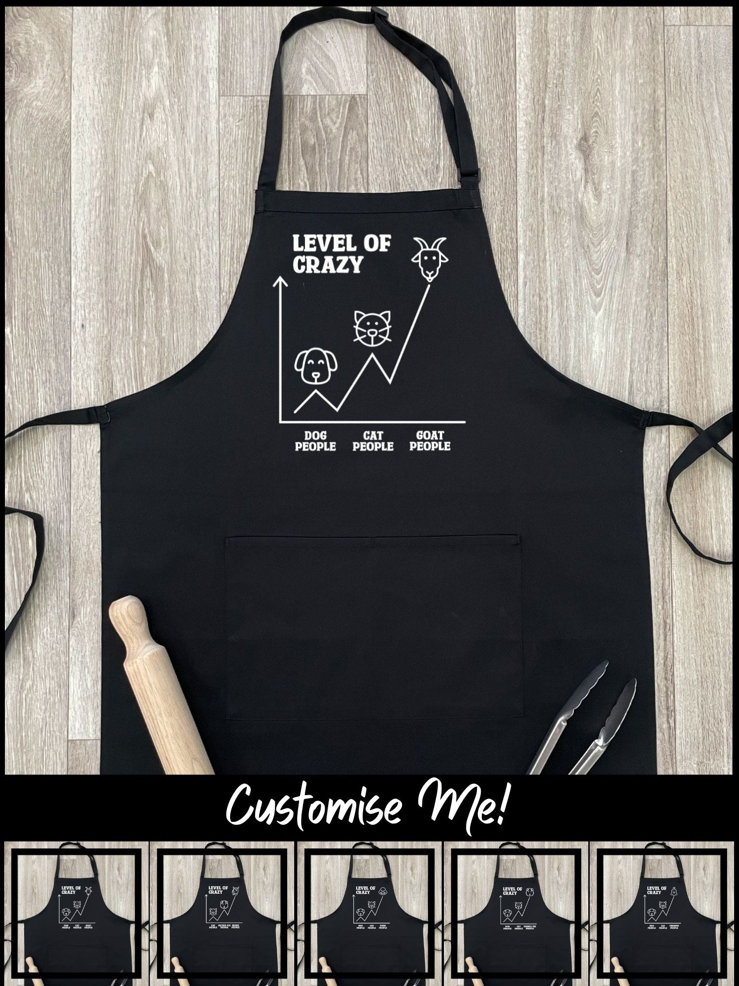 Level Of Crazy Bib Apron (Customisable)