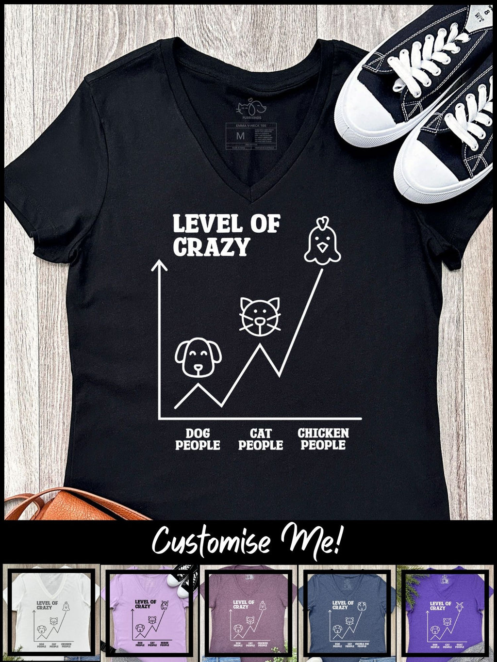 Level Of Crazy Emma V-Neck Tee (Customisable)