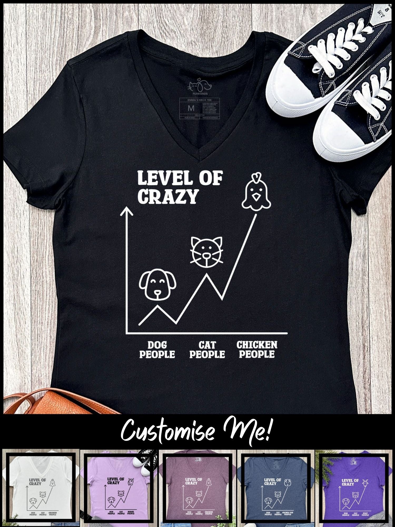 Level Of Crazy Emma V-Neck Tee (Customisable)