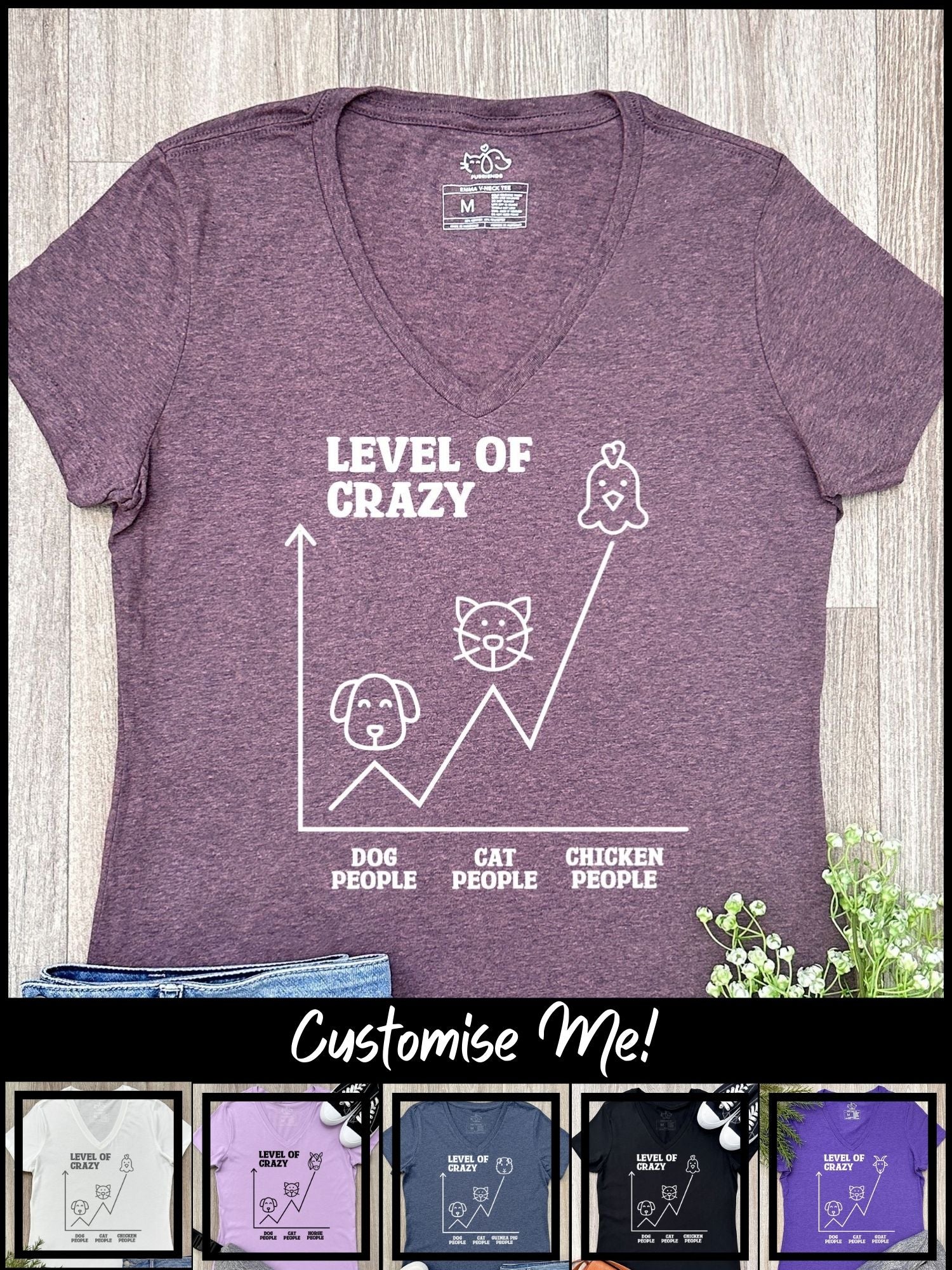 Level Of Crazy Emma V-Neck Tee (Customisable)
