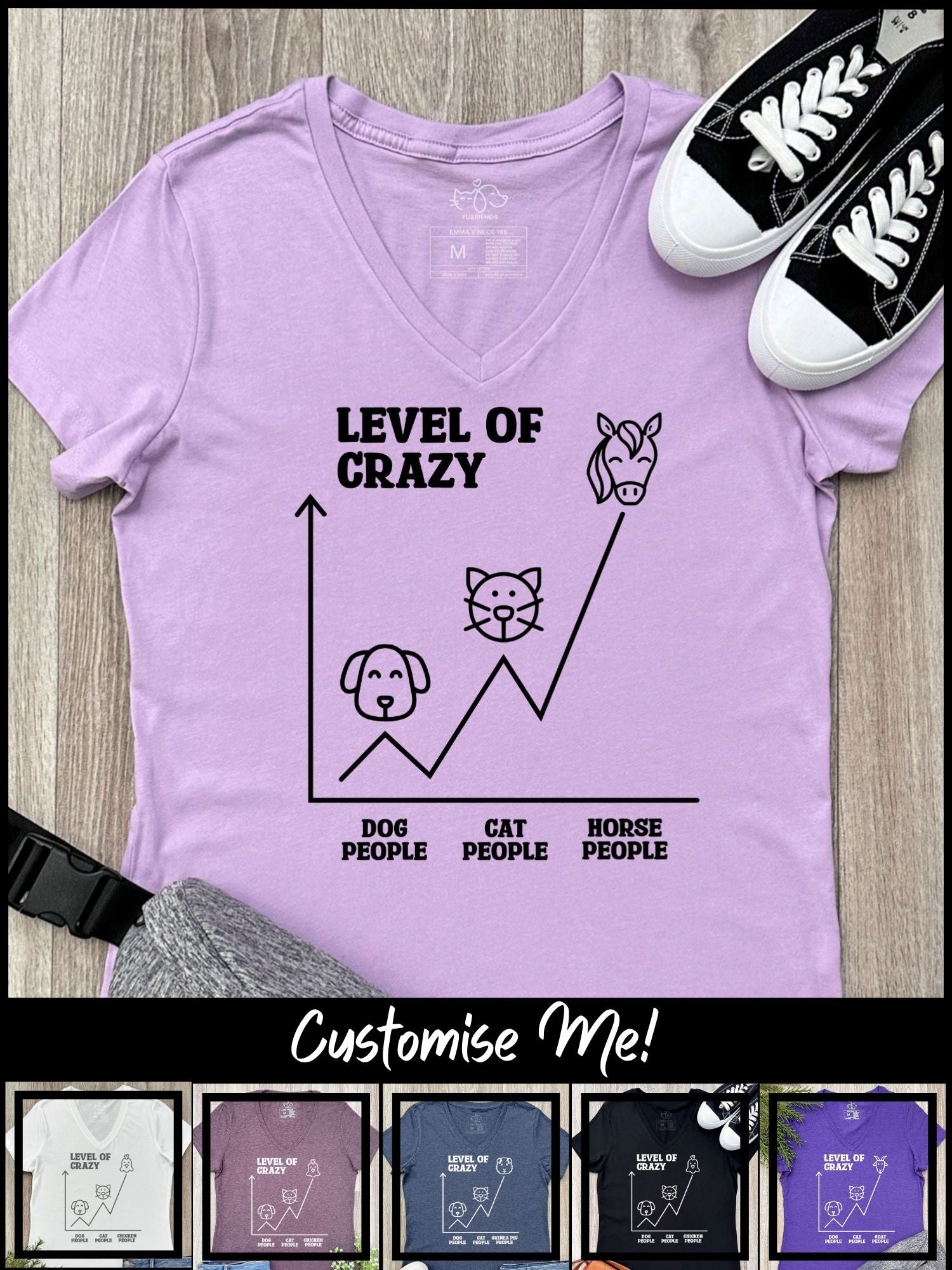 Level Of Crazy Emma V-Neck Tee (Customisable)