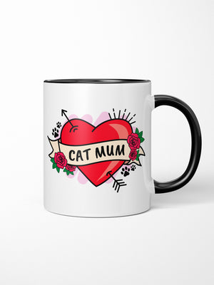 Cat Mum Heart Tattoo Ceramic Mug