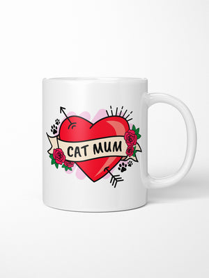 Cat Mum Heart Tattoo Ceramic Mug