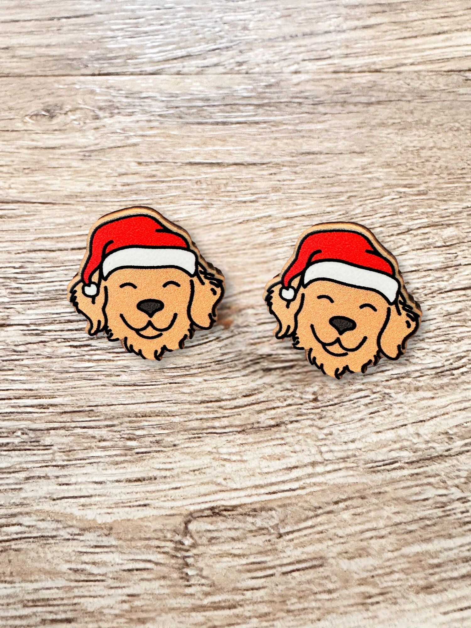 Golden Retriever Christmas Edition ColourPop Stud Earrings