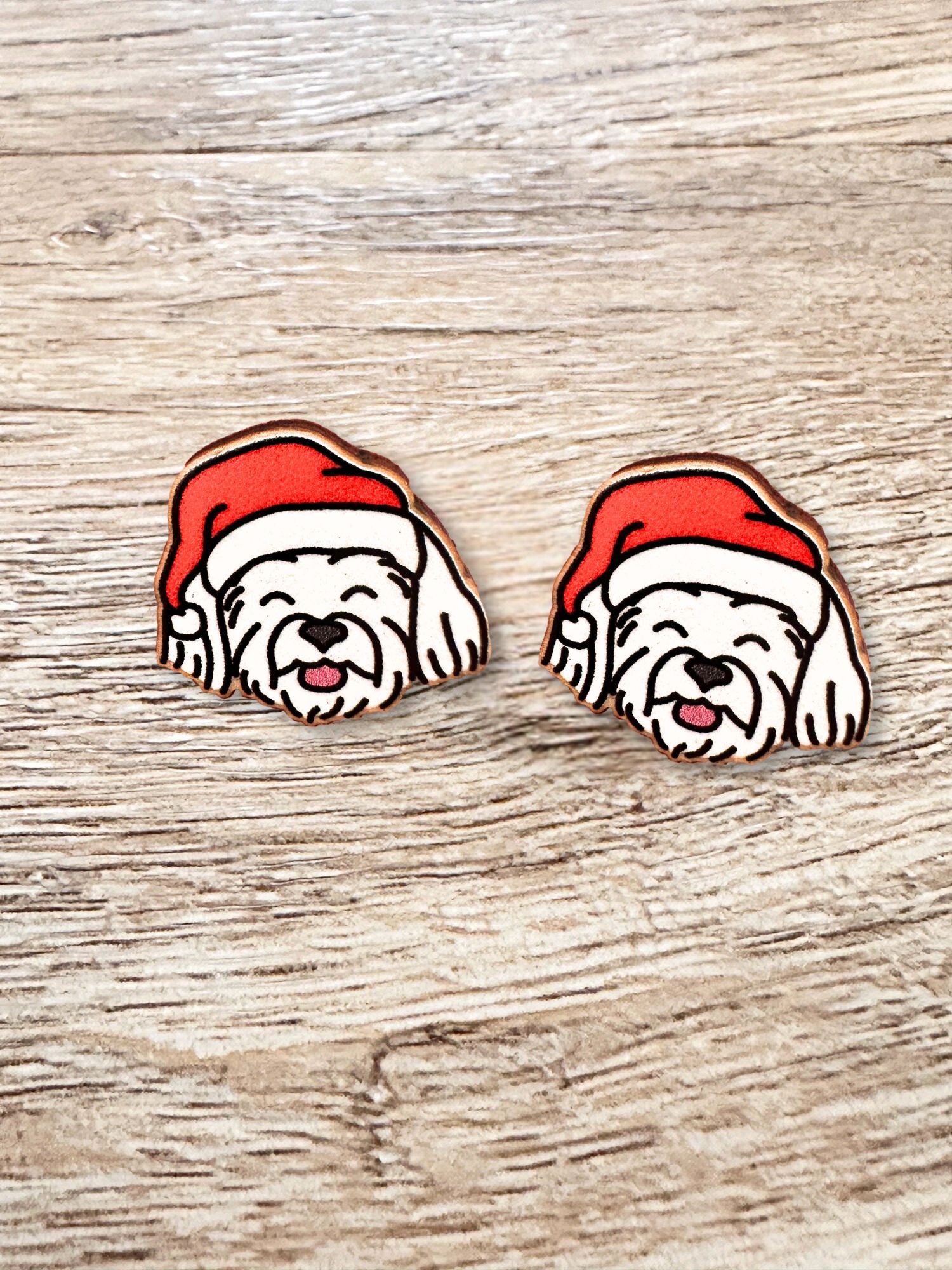 Maltese Terrier Christmas Edition ColourPop Stud Earrings