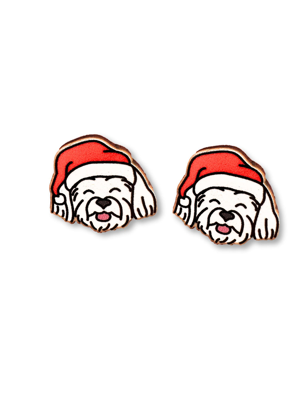 Maltese Terrier Christmas Edition ColourPop Stud Earrings