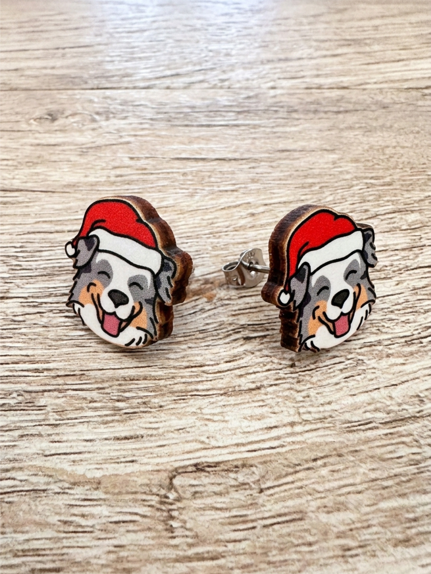 Australian Shepherd Christmas Edition ColourPop Stud Earrings