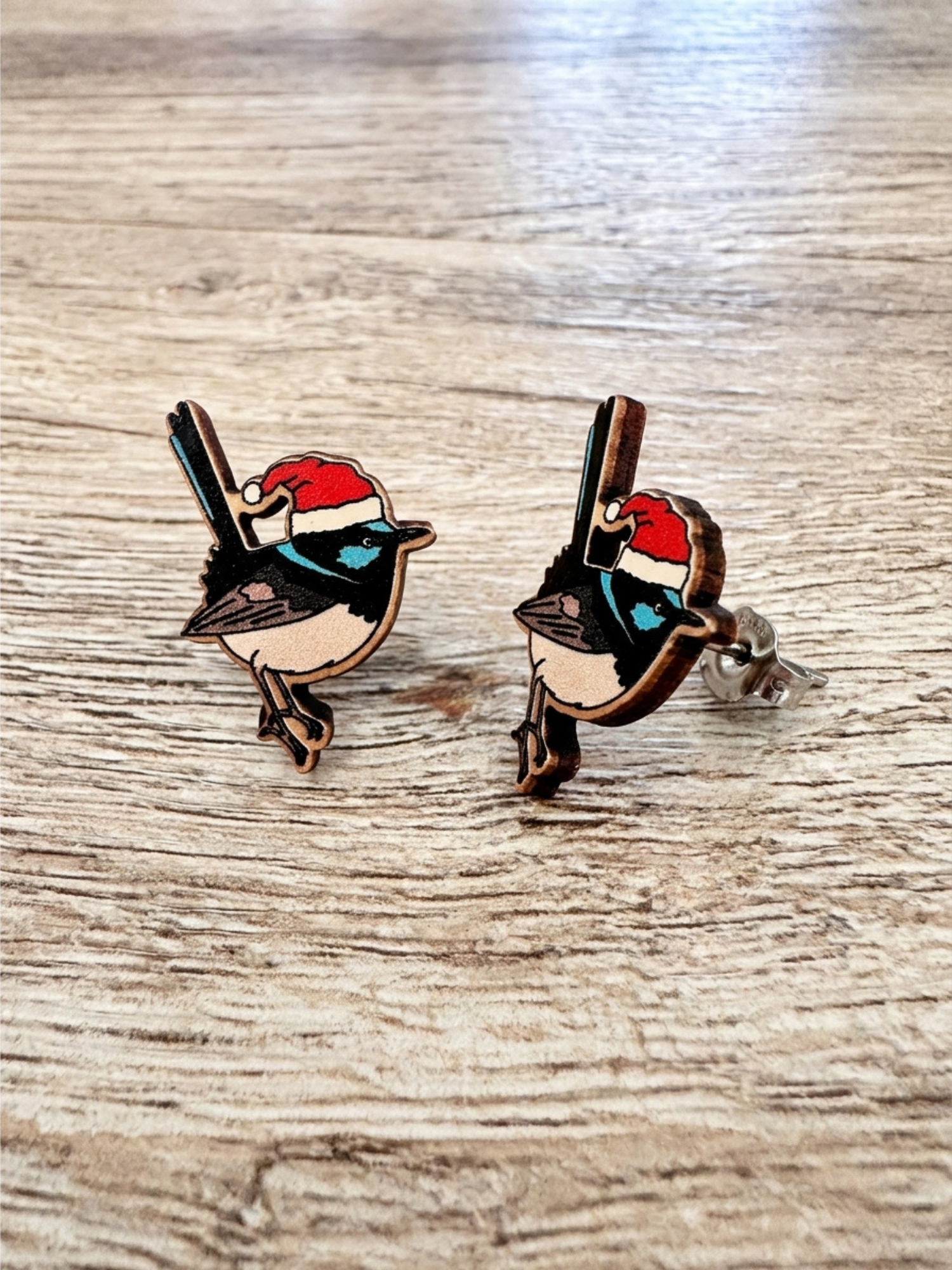 Superb Fairy Wren Christmas Edition ColourPop Stud Earrings