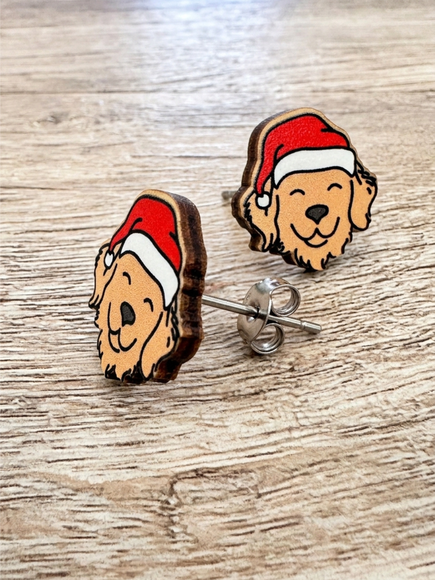Golden Retriever Christmas Edition ColourPop Stud Earrings