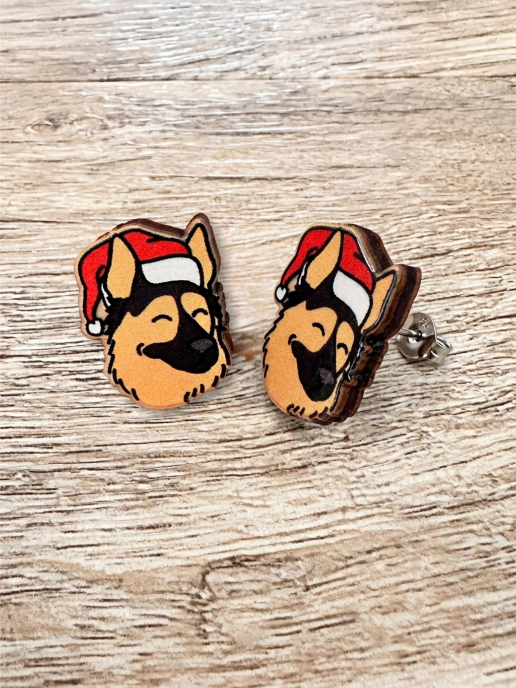 German Shepherd Christmas Edition ColourPop Stud Earrings