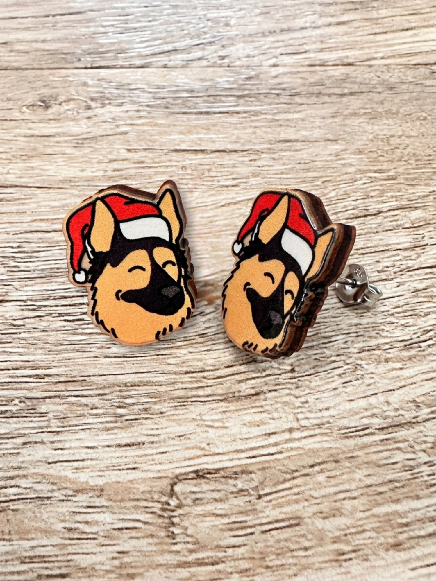 German Shepherd Christmas Edition ColourPop Stud Earrings