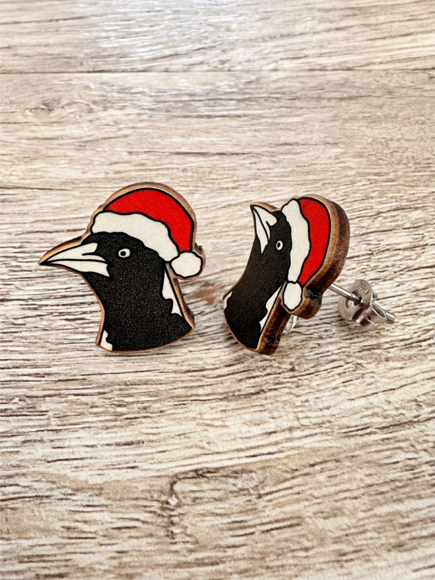 Australian Magpie Christmas Edition ColourPop Stud Earrings